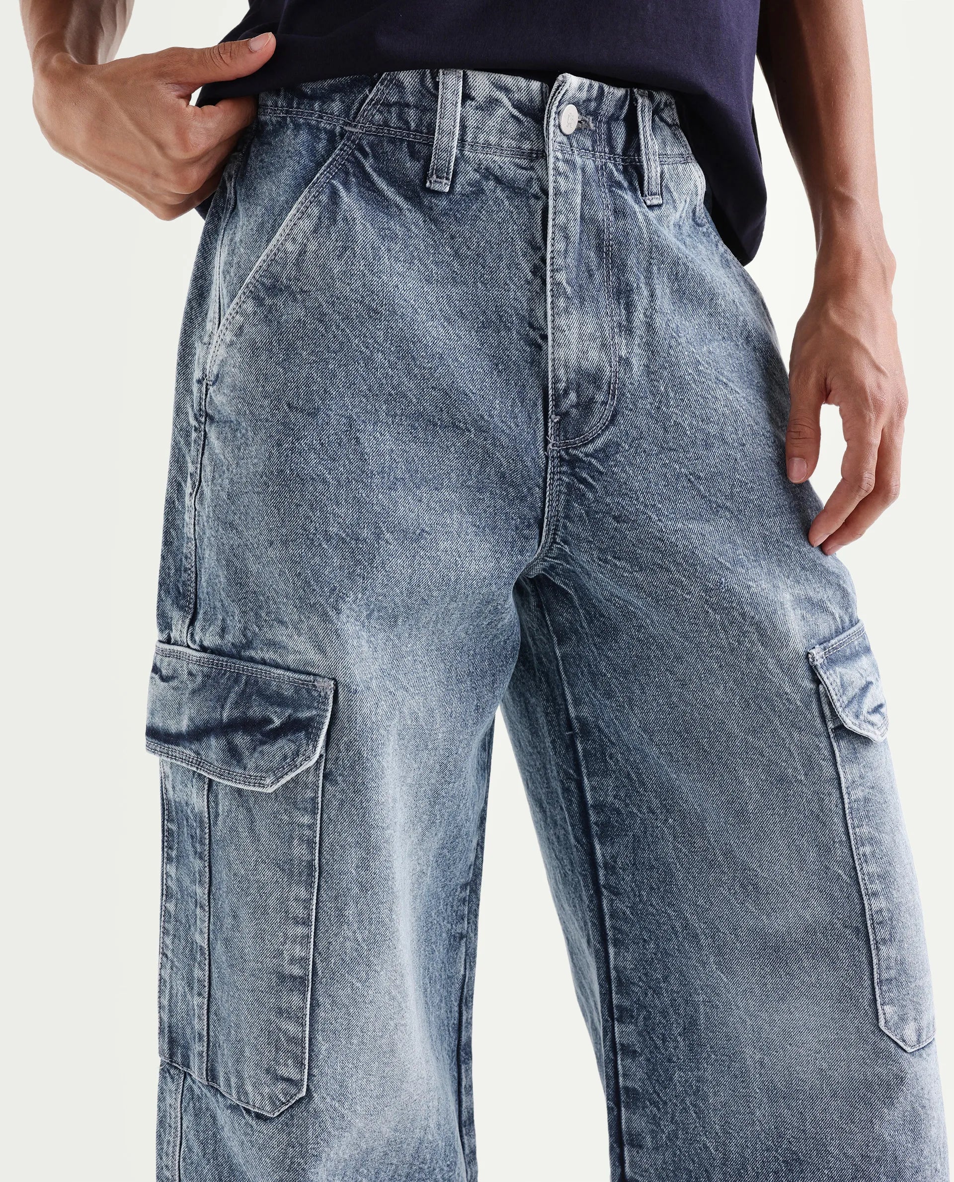 Rareism Women's Caro Light Blue Cotton Plain Ankle Length Tall Barrel Fit Jeans