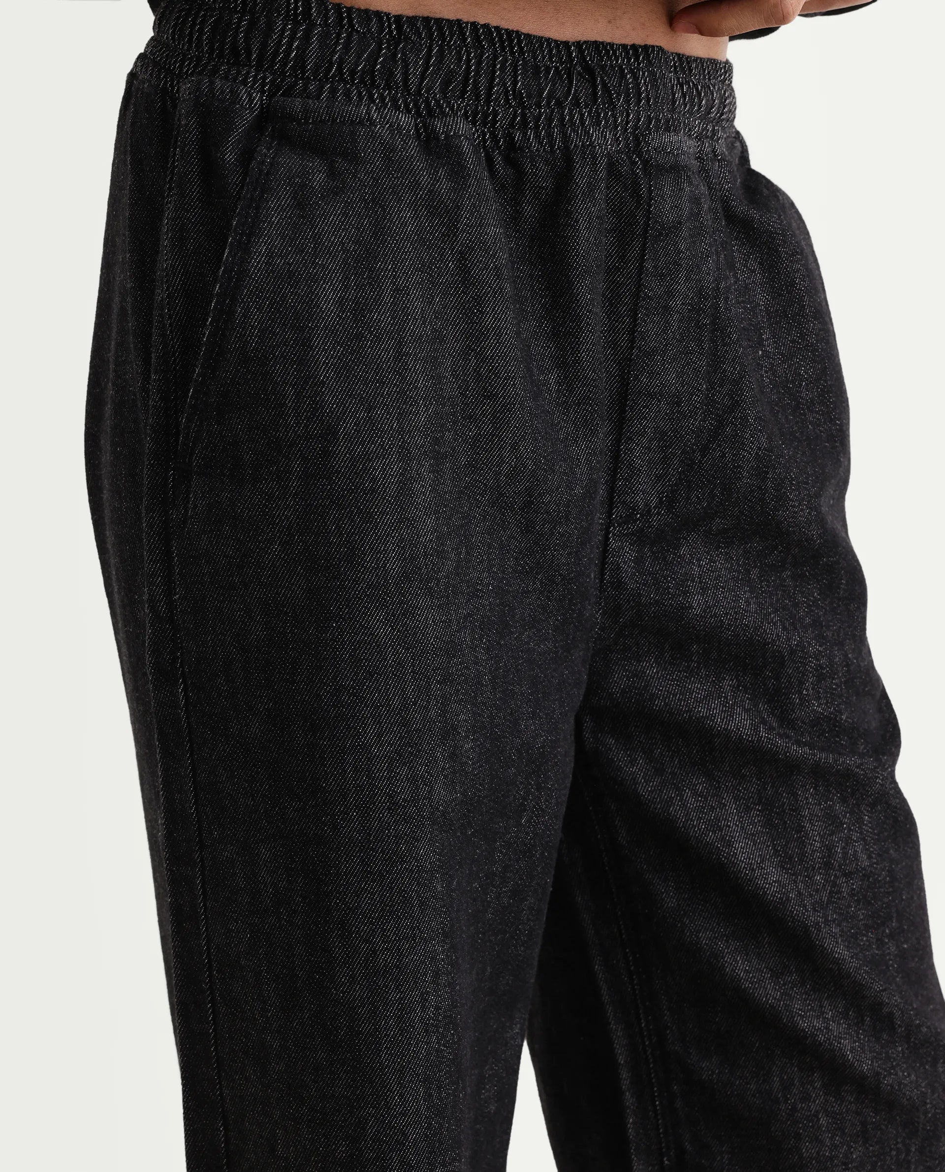 Rareism Women's Zalina Black Cotton Blend Plain Ankle Length Lounge Jeans