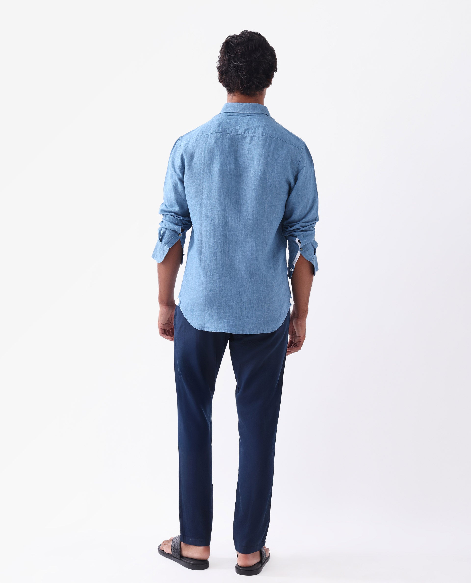 Rare Rabbit Men's Pastor-25 Navy Cotton Plain Regular Fit Trouser