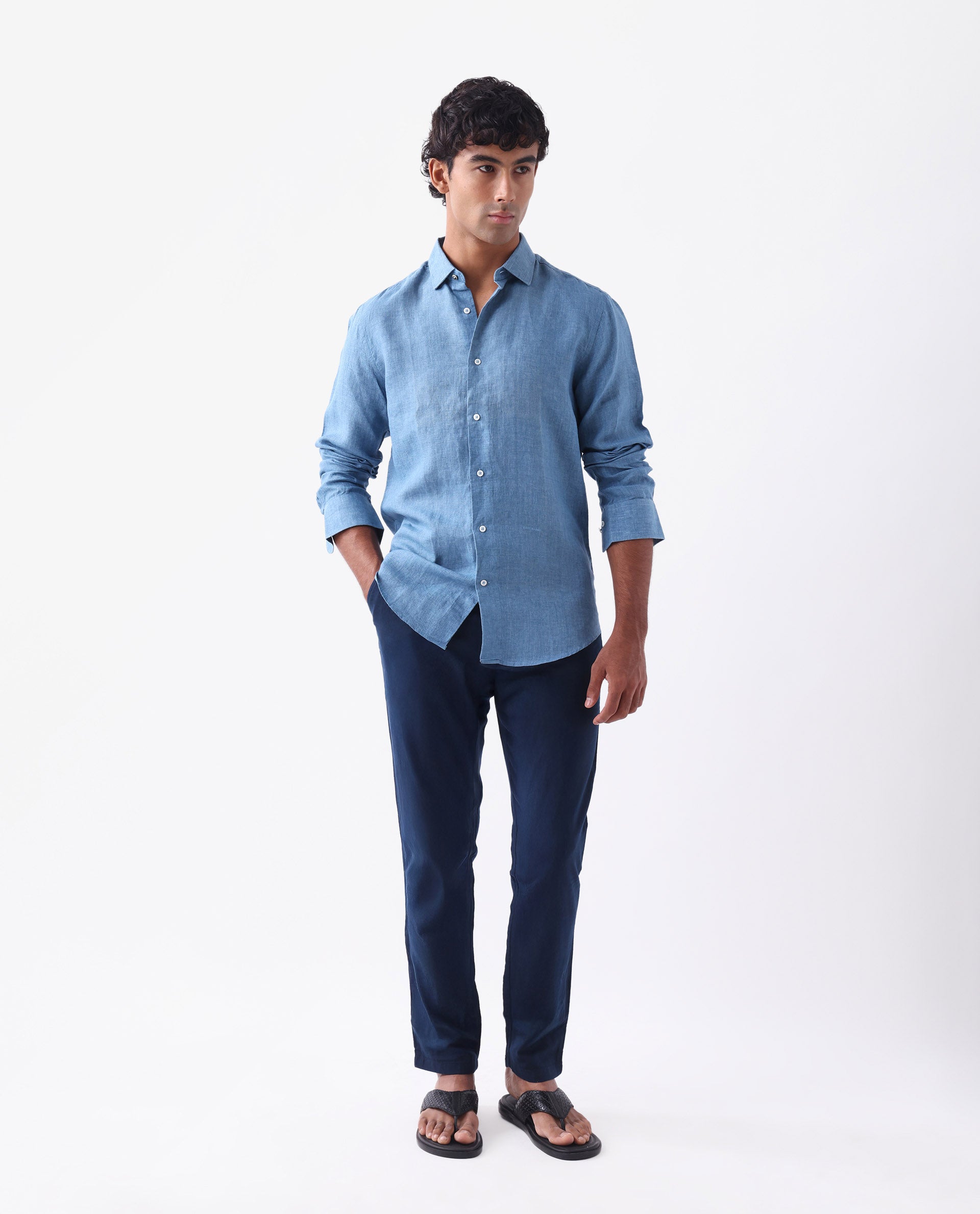 Rare Rabbit Men's Pastor-25 Navy Cotton Plain Regular Fit Trouser