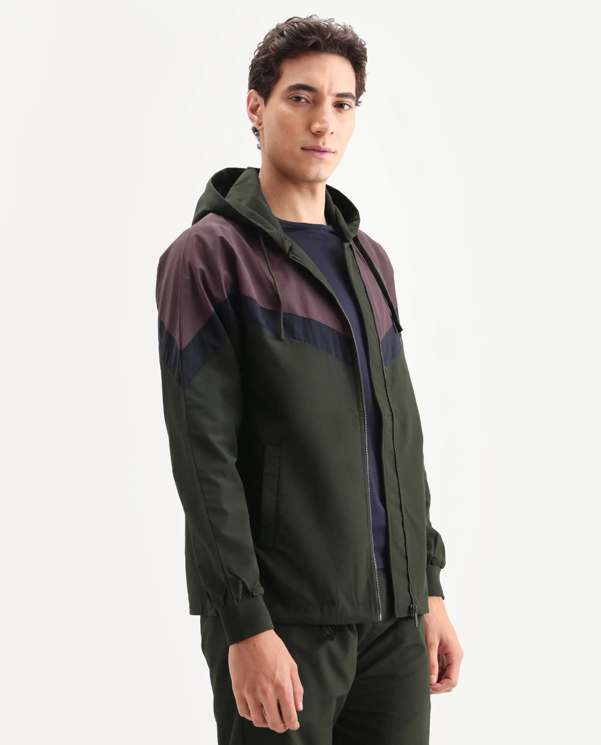 Rare Rabbit Men's Waber Olive Polyester Cut And Sew Regular Fit Full Sleeve Hooded Jacket