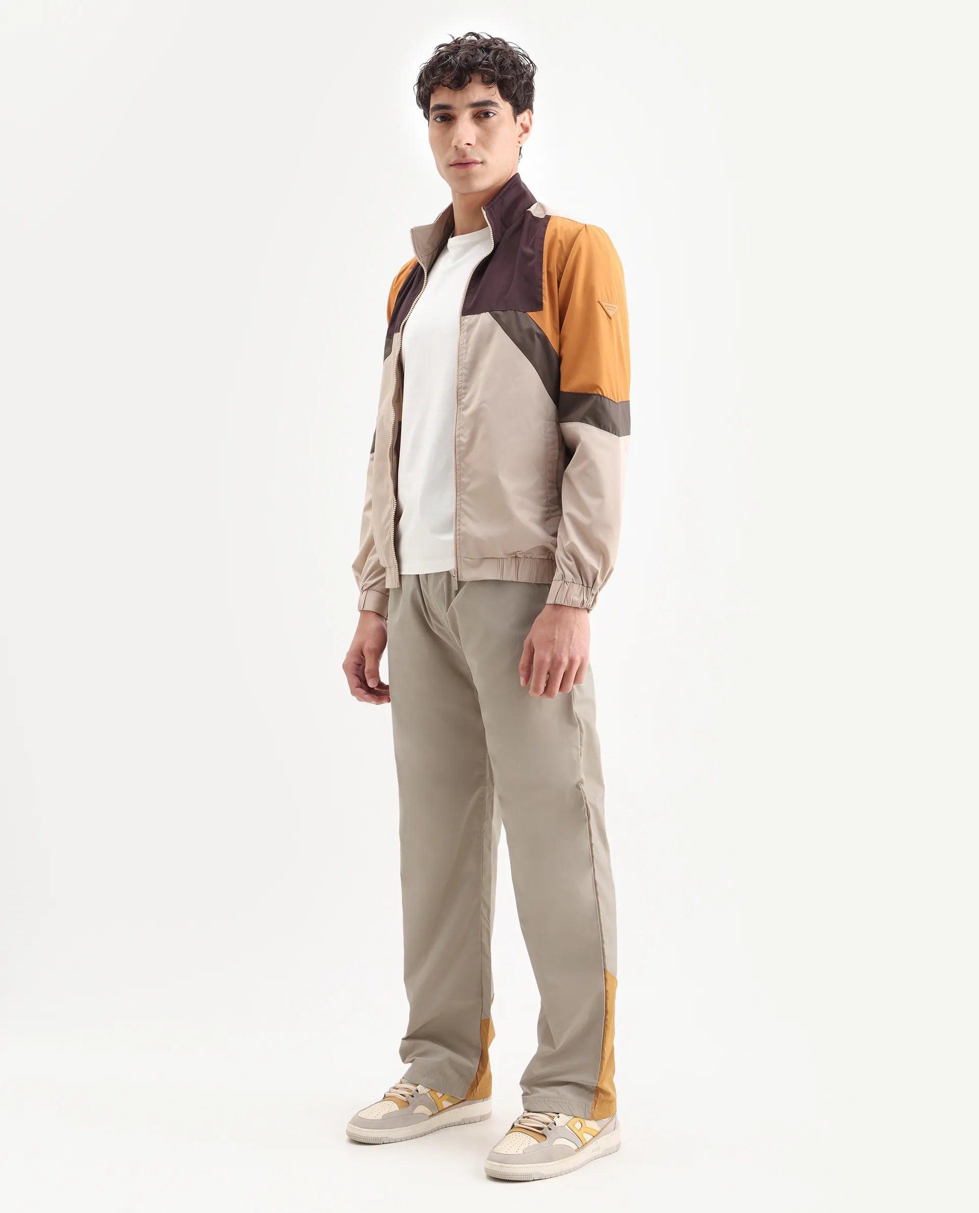 Rare Rabbit Men's Malo-B Beige Polyester Cut And Sew Regular Fit Track Pant