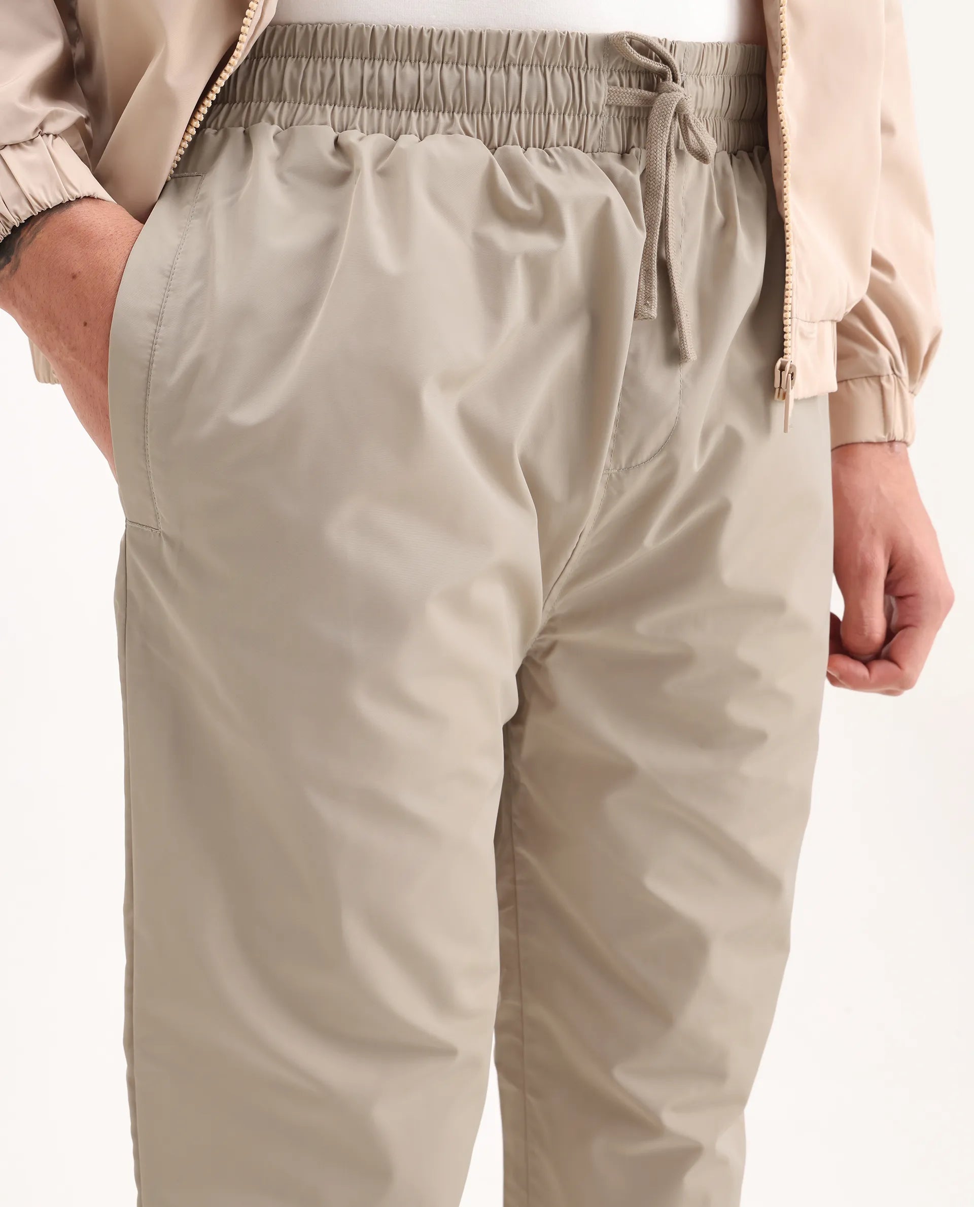 Rare Rabbit Men's Malo-B Beige Polyester Cut And Sew Regular Fit Track Pant