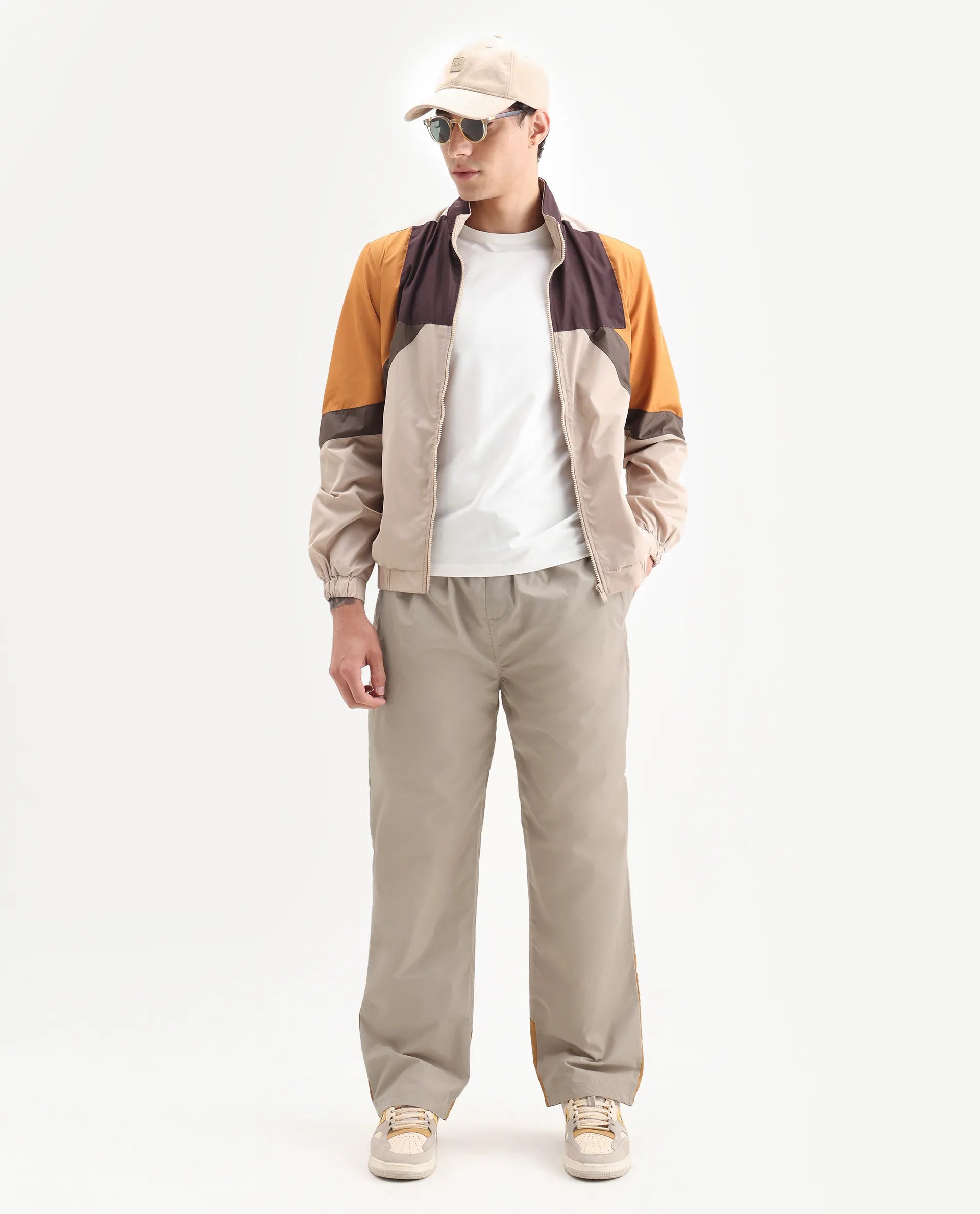 Rare Rabbit Men's Malo-B Beige Polyester Cut And Sew Regular Fit Track Pant