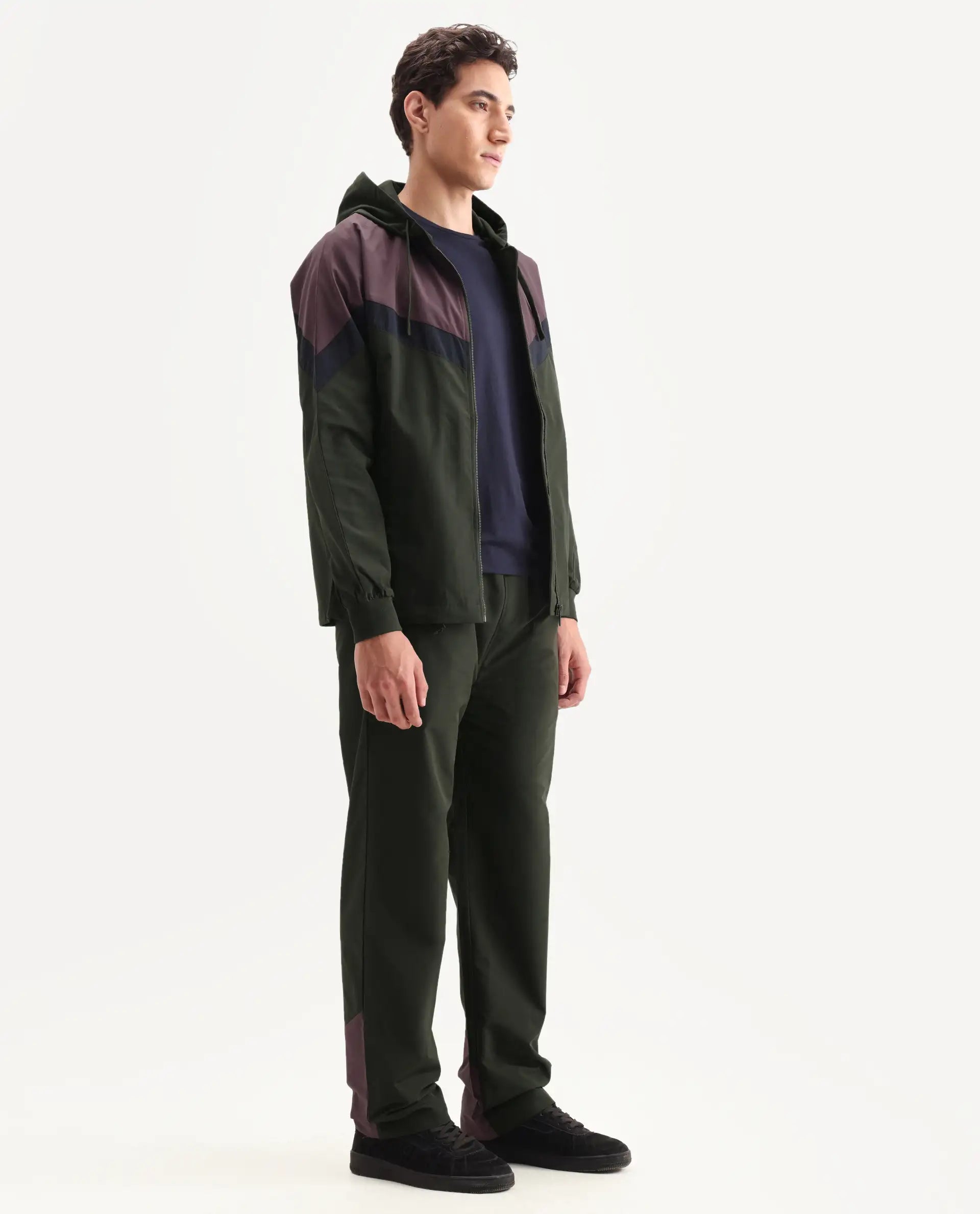 Rare Rabbit Men's Waber-B Olive Polyester Cut And Sew Regular Fit Track Pant