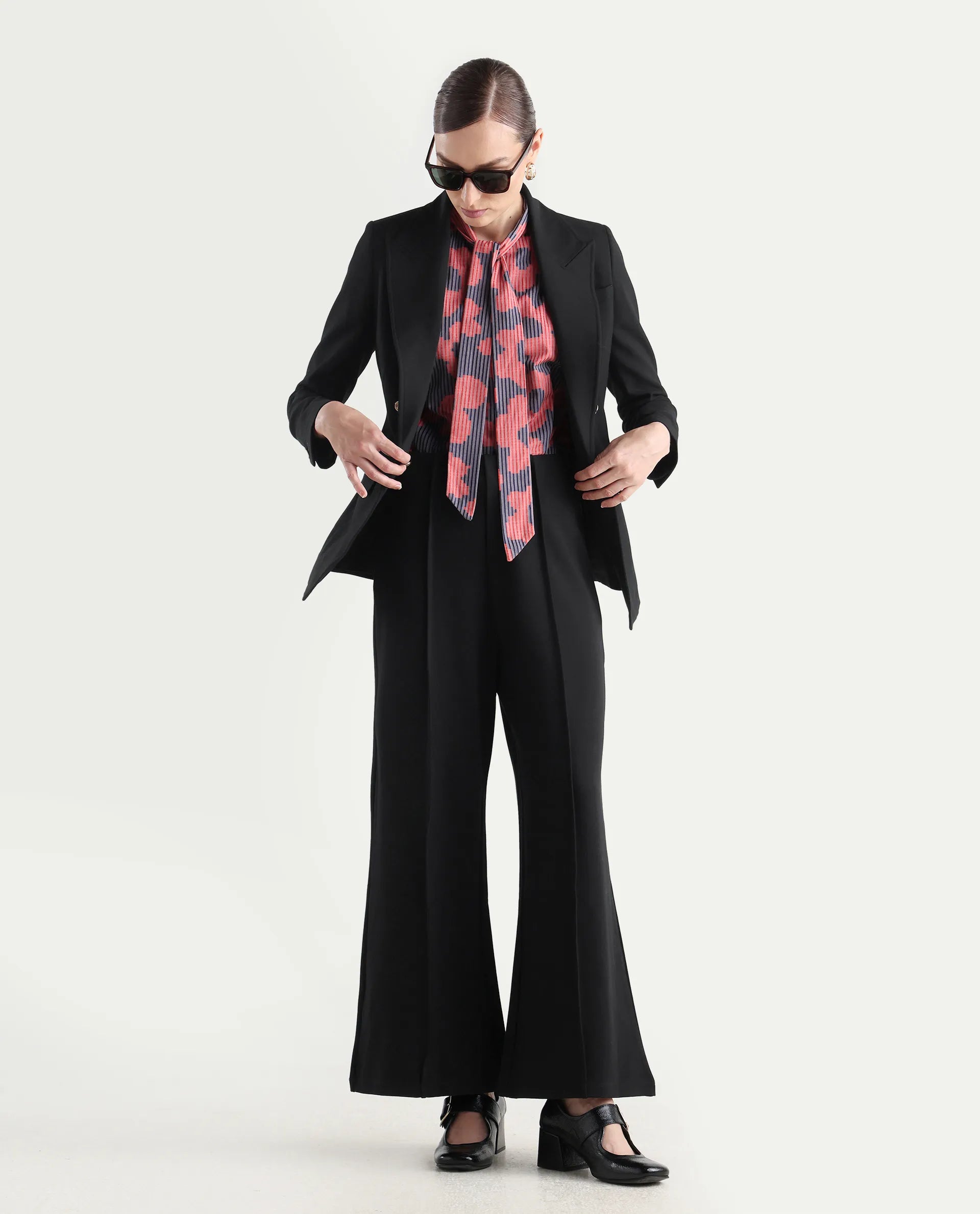 Rareism Women's Jancura-R Black Rayon Plain Ankle Length Bootcut Trouser