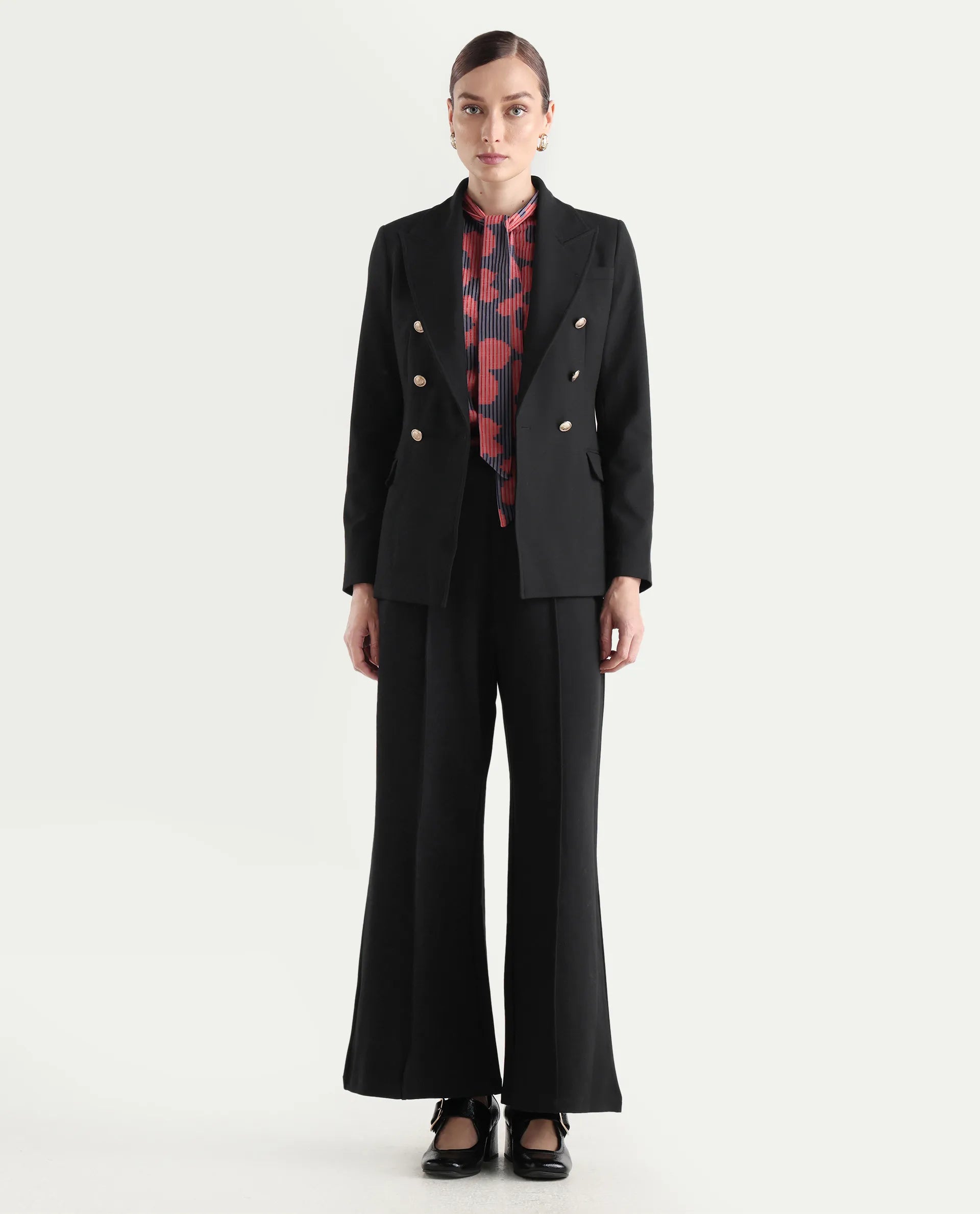 Rareism Women's Jancura-R Black Rayon Plain Ankle Length Bootcut Trouser