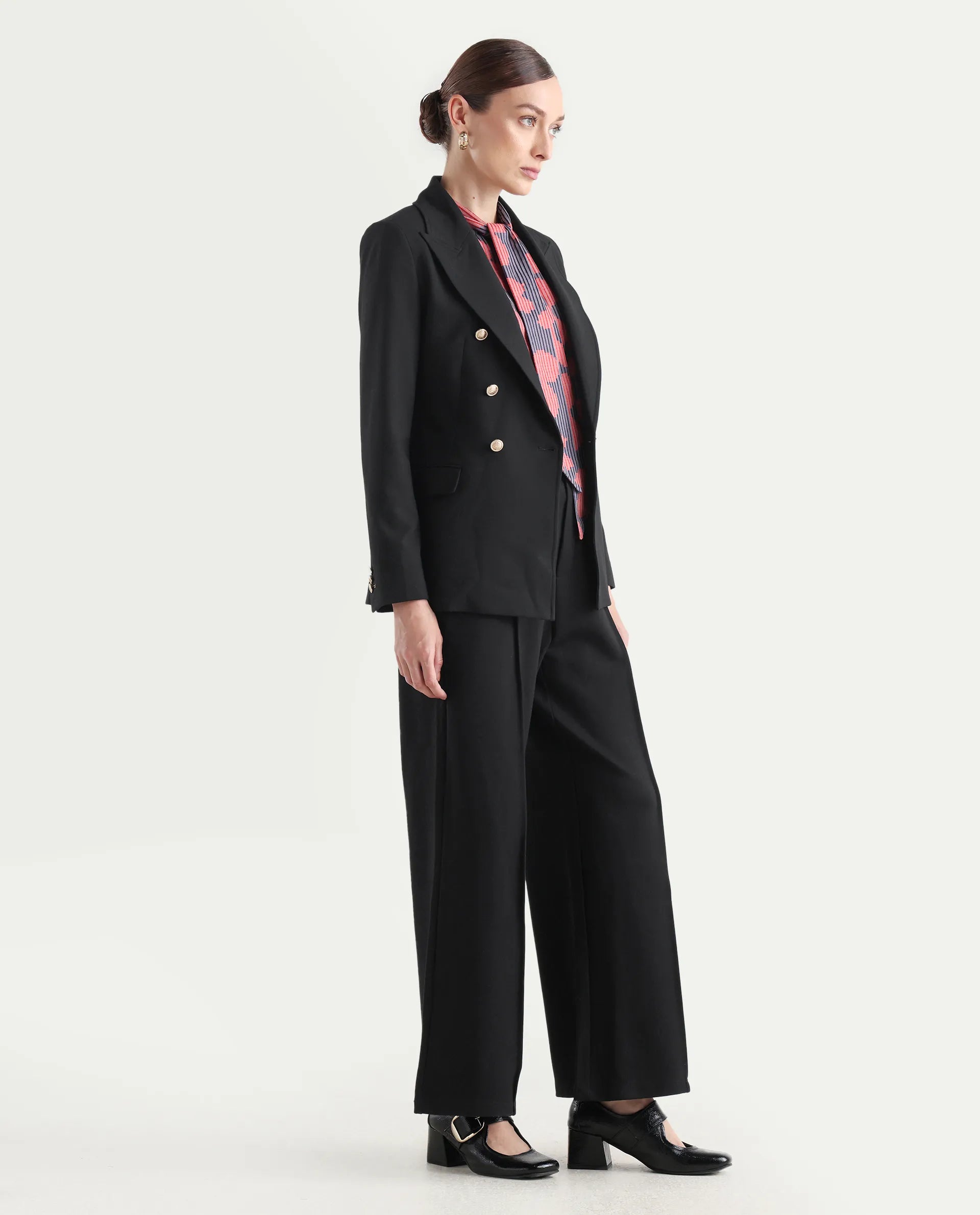 Rareism Women's Jancura-R Black Rayon Plain Ankle Length Bootcut Trouser