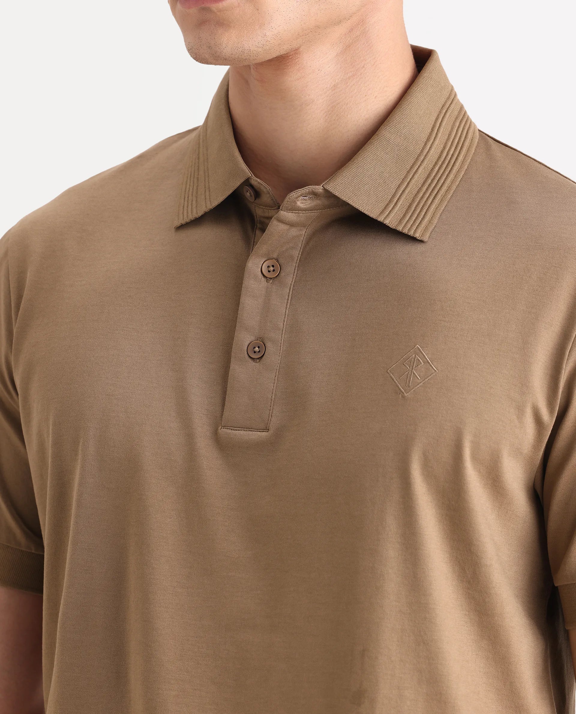 Rare Rabbit Men's Ripl Dusky Brown Cotton Plain Regular Fit Half Sleeve Polo