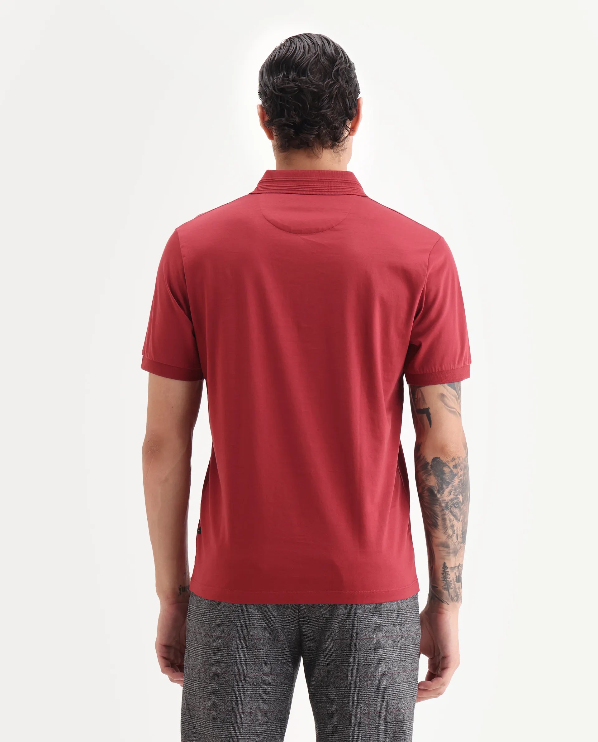 Rare Rabbit Men's Ripl Red Cotton Plain Regular Fit Half Sleeve Polo