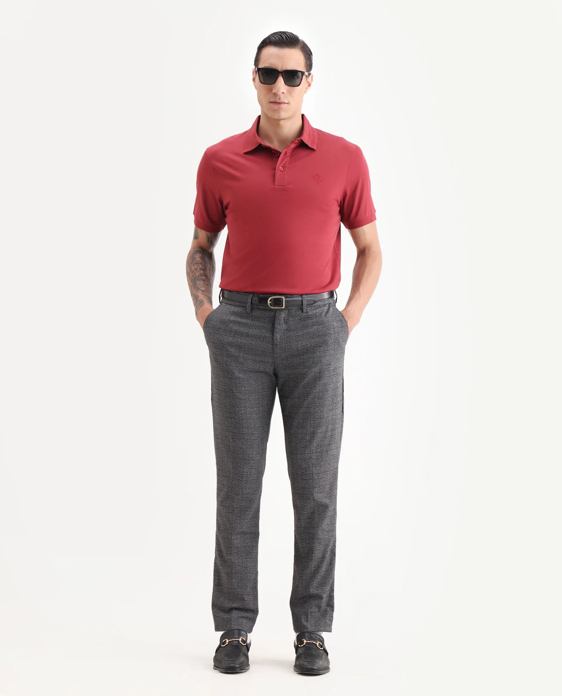 Rare Rabbit Men's Ripl Red Cotton Plain Regular Fit Half Sleeve Polo