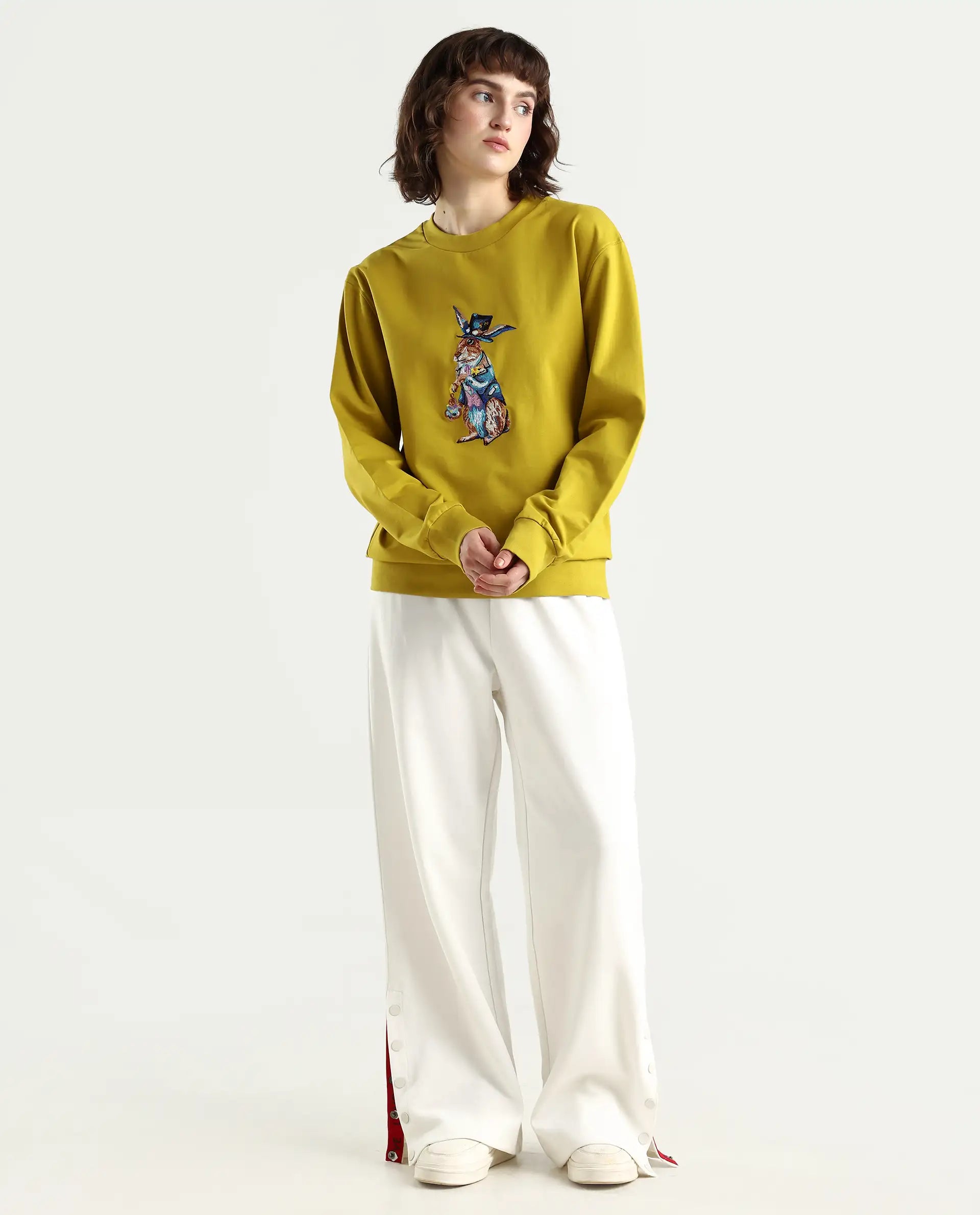Rareism Women's Slite White Cotton Plain Ankle Length Wide Trouser