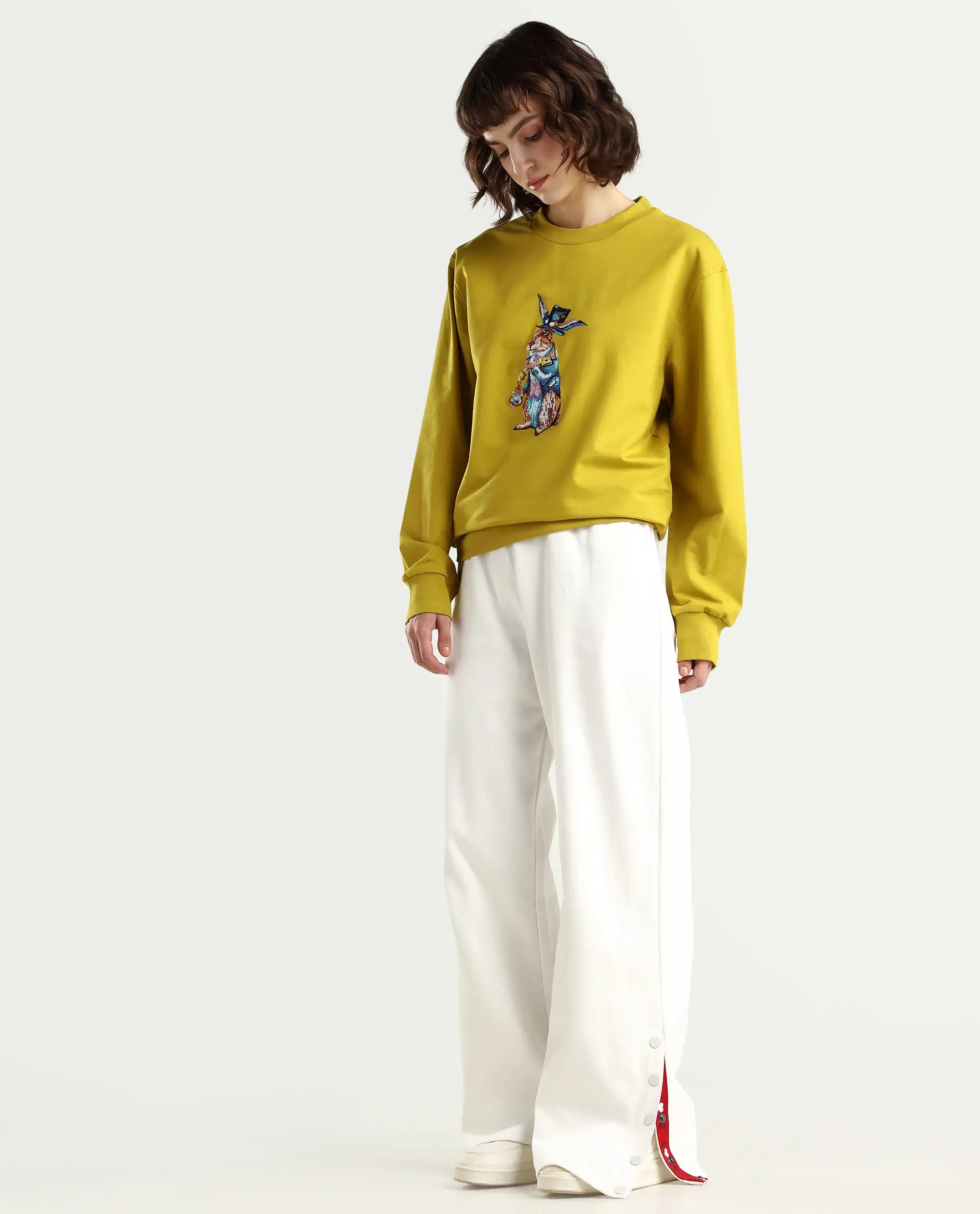 Rareism Women's Slite White Cotton Plain Ankle Length Wide Trouser