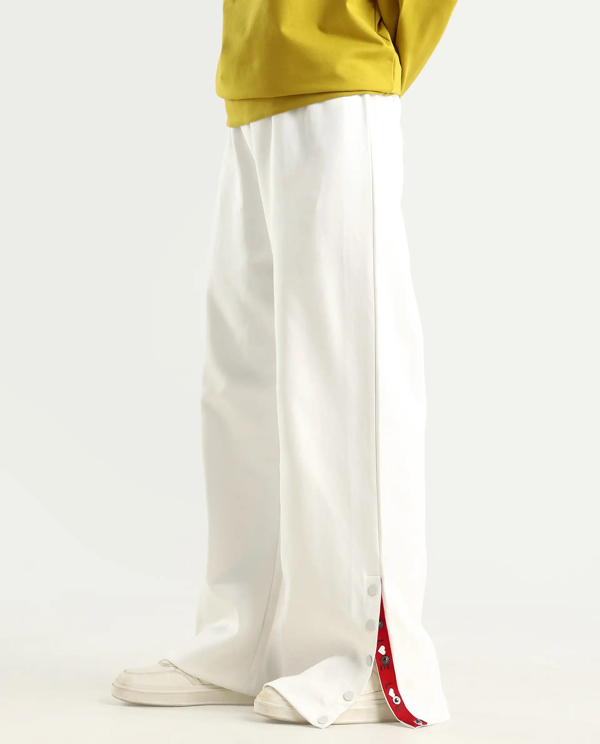 Rareism Women's Slite White Cotton Plain Ankle Length Wide Trouser