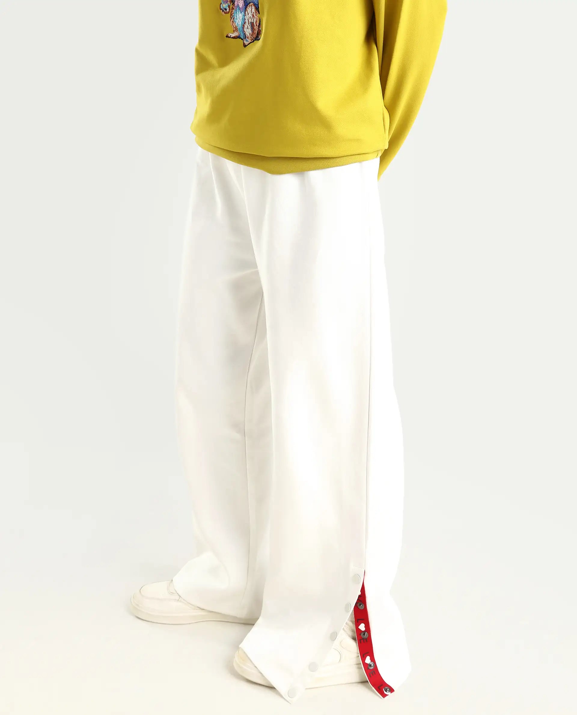 Rareism Women's Slite White Cotton Plain Ankle Length Wide Trouser