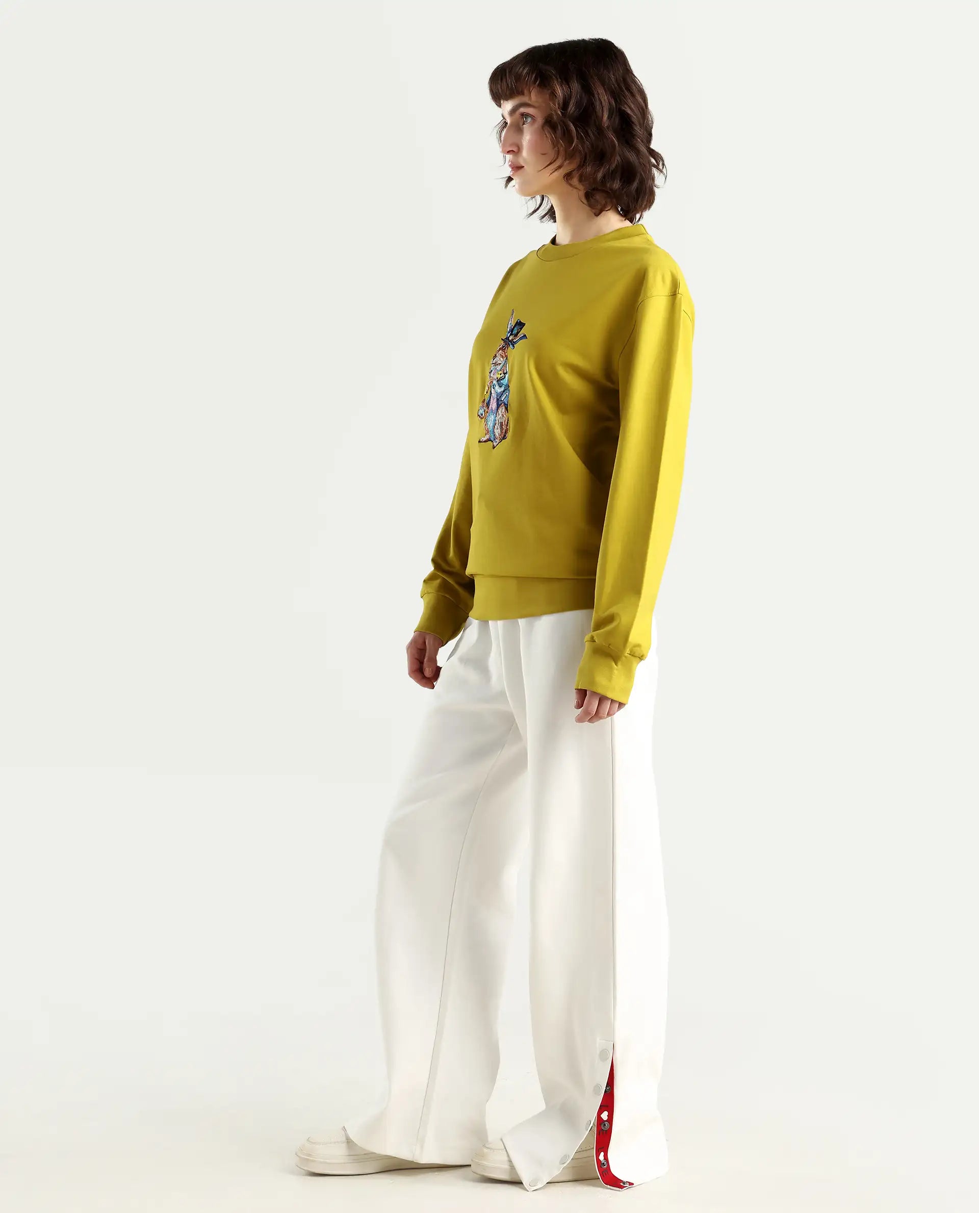 Rareism Women's Slite White Cotton Plain Ankle Length Wide Trouser