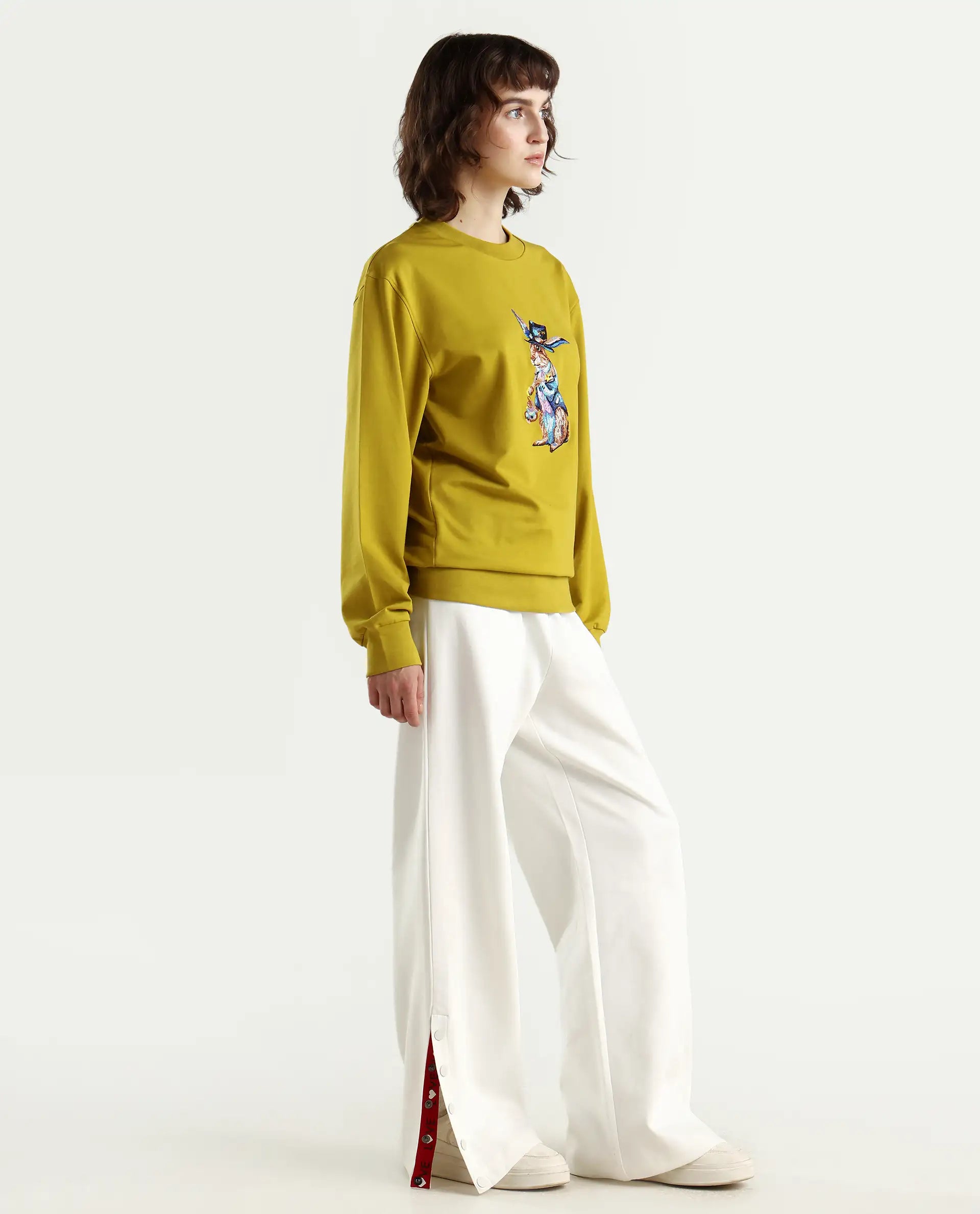 Rareism Women's Slite White Cotton Plain Ankle Length Wide Trouser