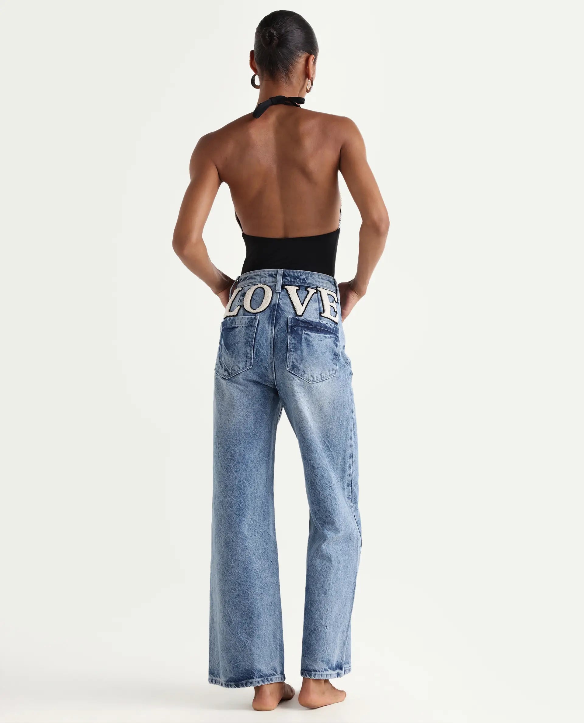Rareism Women's Pref Blue Cotton Plain Ankle Length Effortless Sculpt high wide Jeans