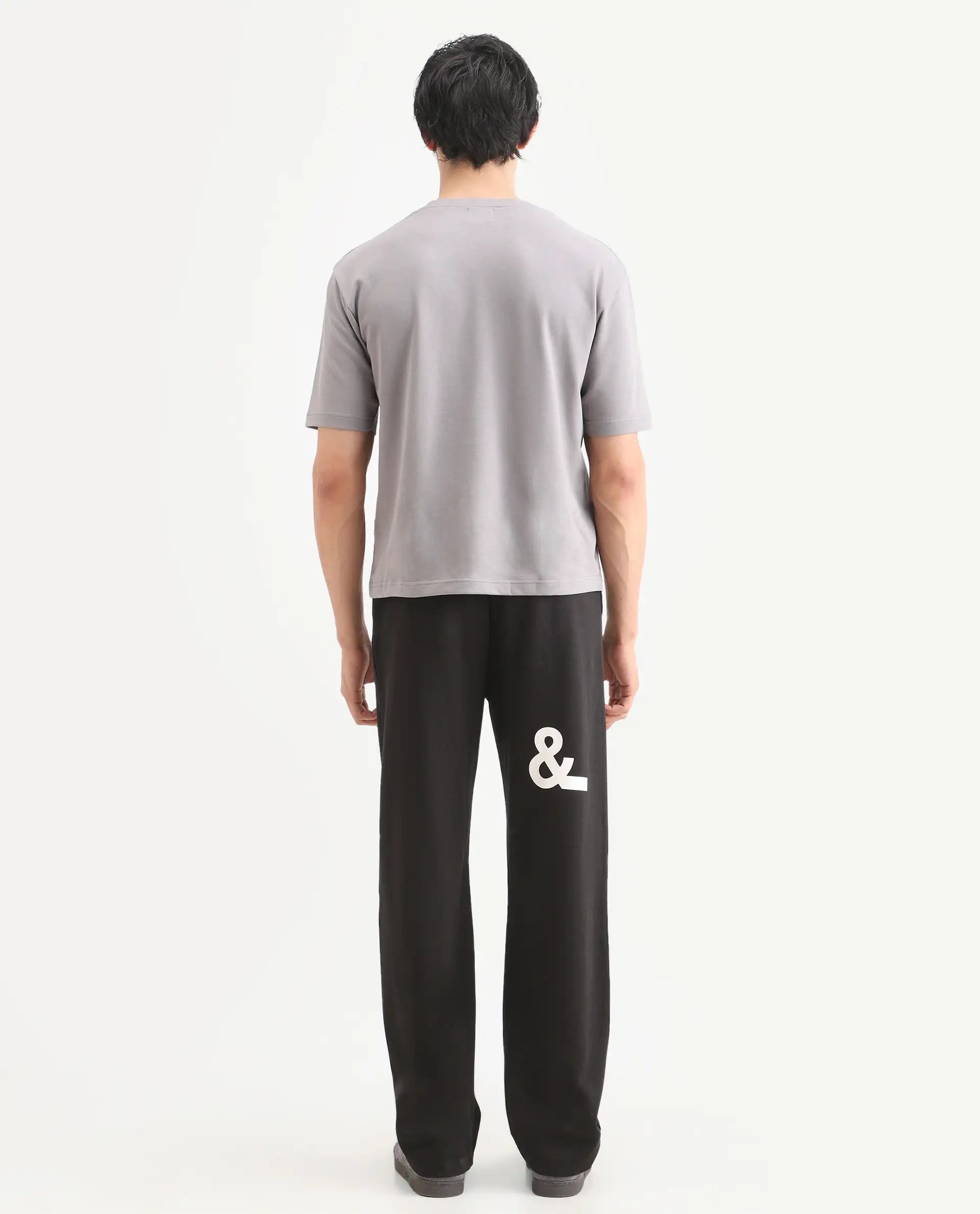 Rare Rabbit Men's Ricot-B Black Cotton Blend Printed Regular Fit Track Pant