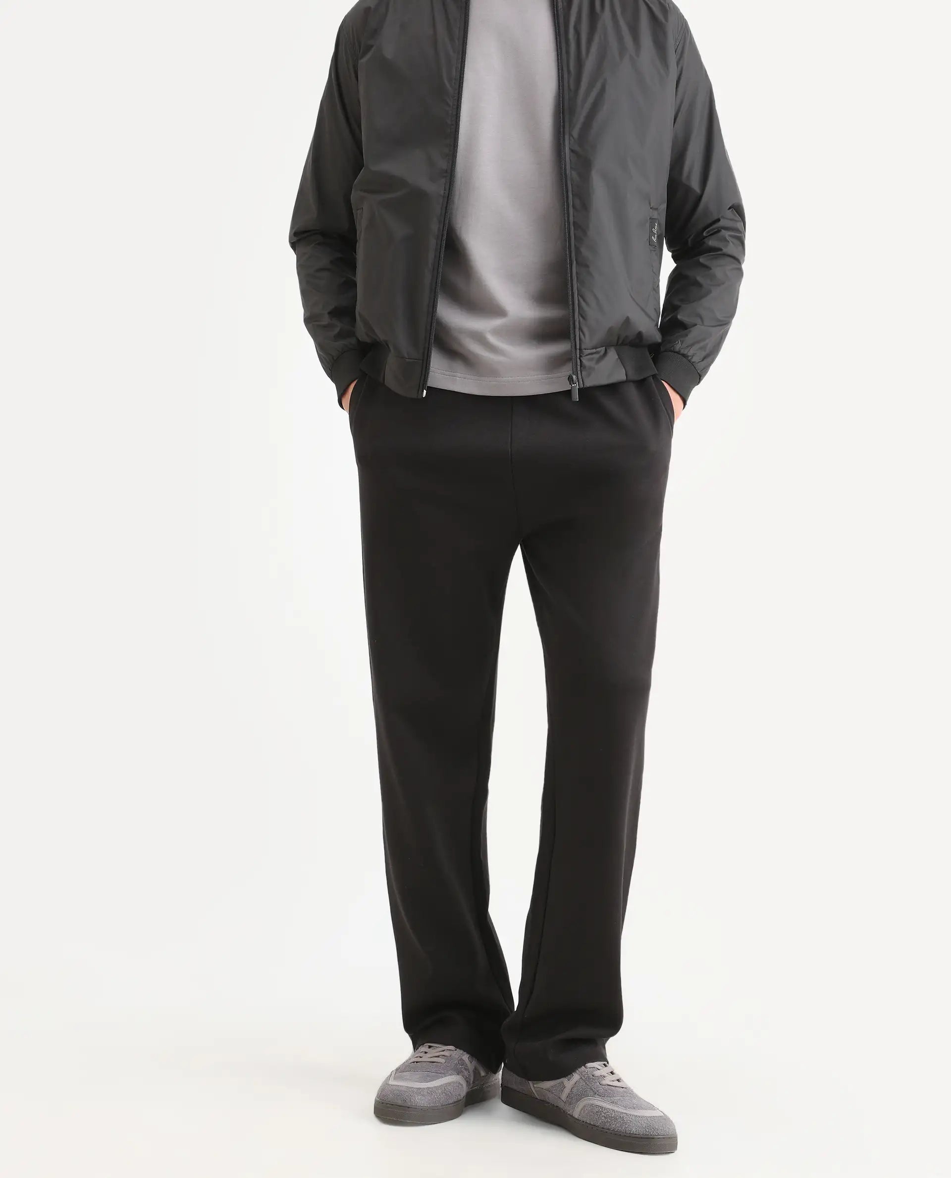 Rare Rabbit Men's Ricot-B Black Cotton Blend Printed Regular Fit Track Pant