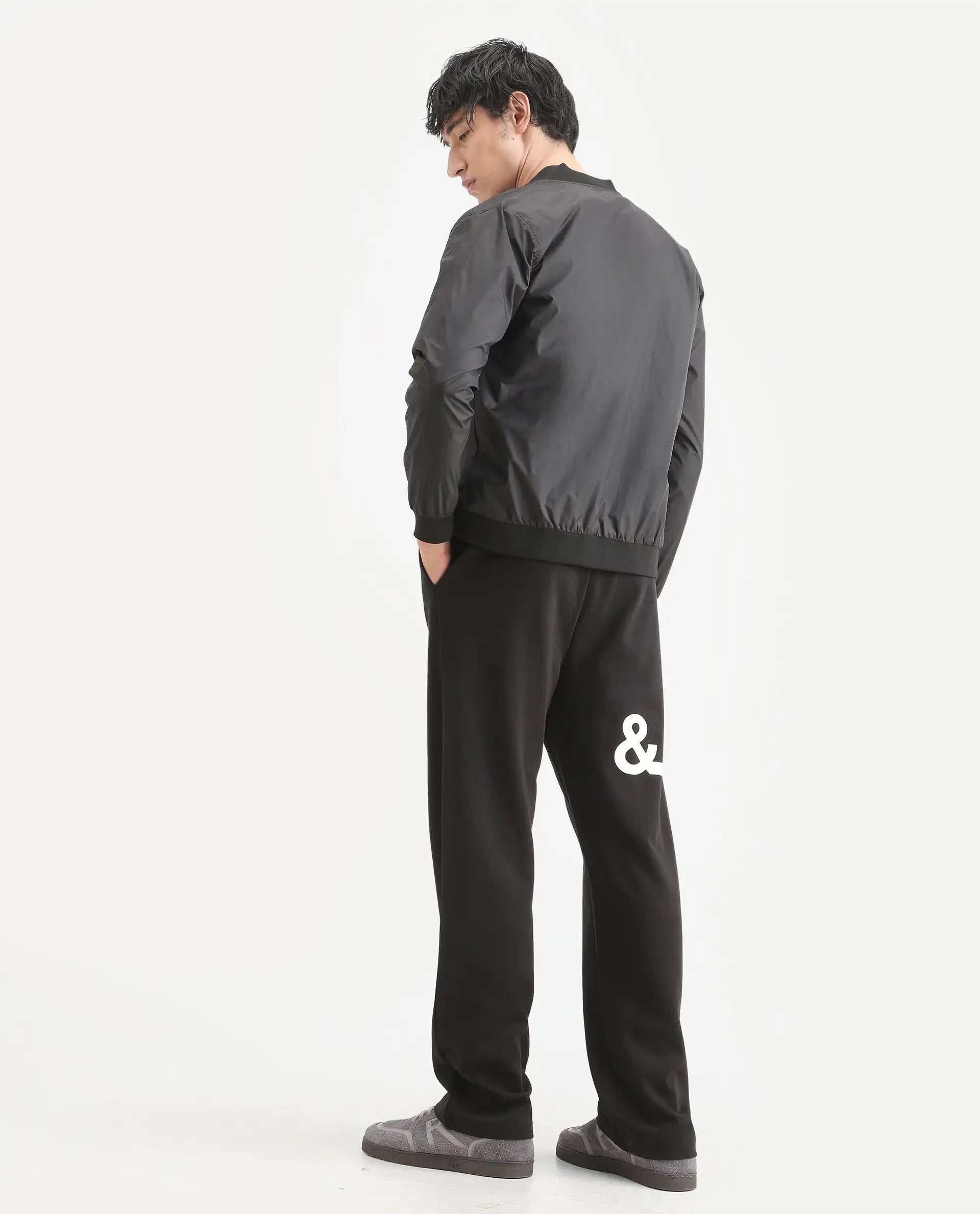 Rare Rabbit Men's Ricot-B Black Cotton Blend Printed Regular Fit Track Pant