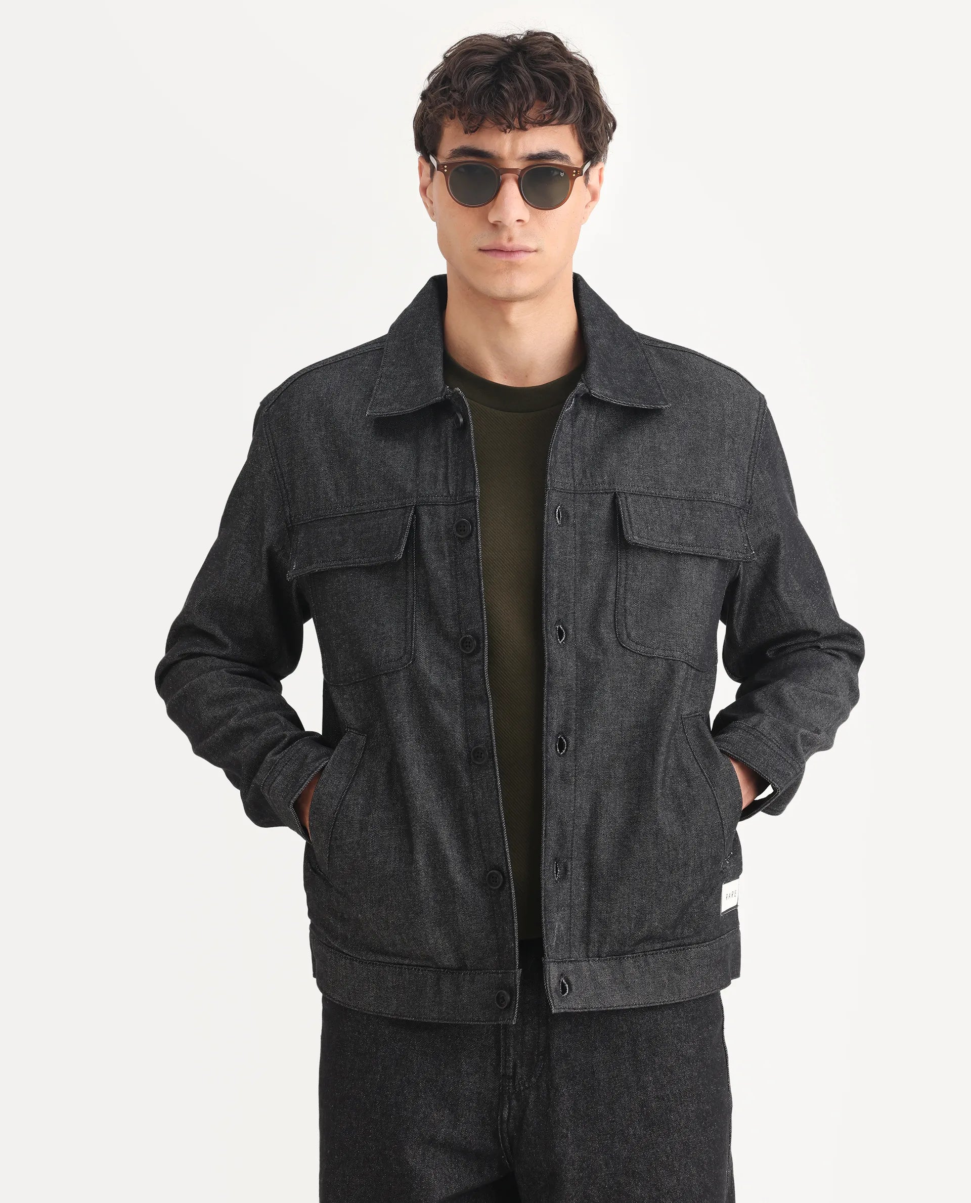Rare Rabbit Men's Loon Black Cotton Graphic Print Regular Fit Full Sleeve Spread Collar Jacket