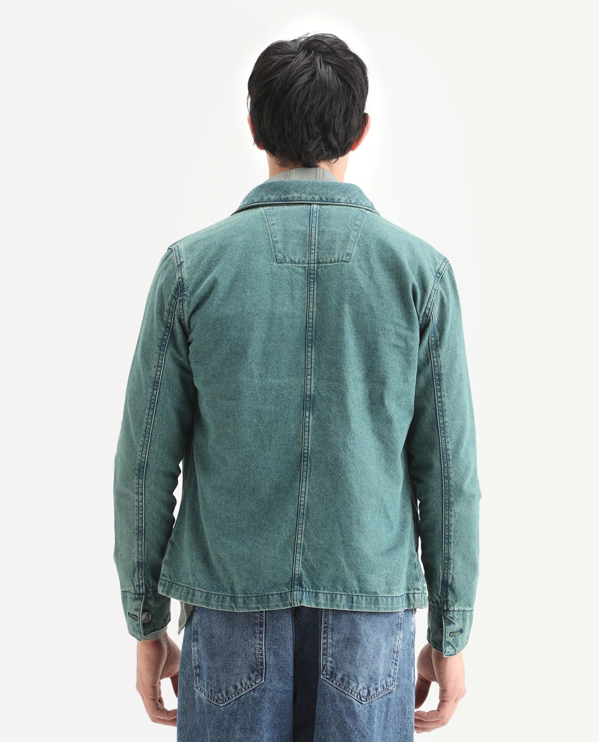 Rare Rabbit Men's Nio Green Cotton Plain Regular Fit Full Sleeve Spread Collar Jacket