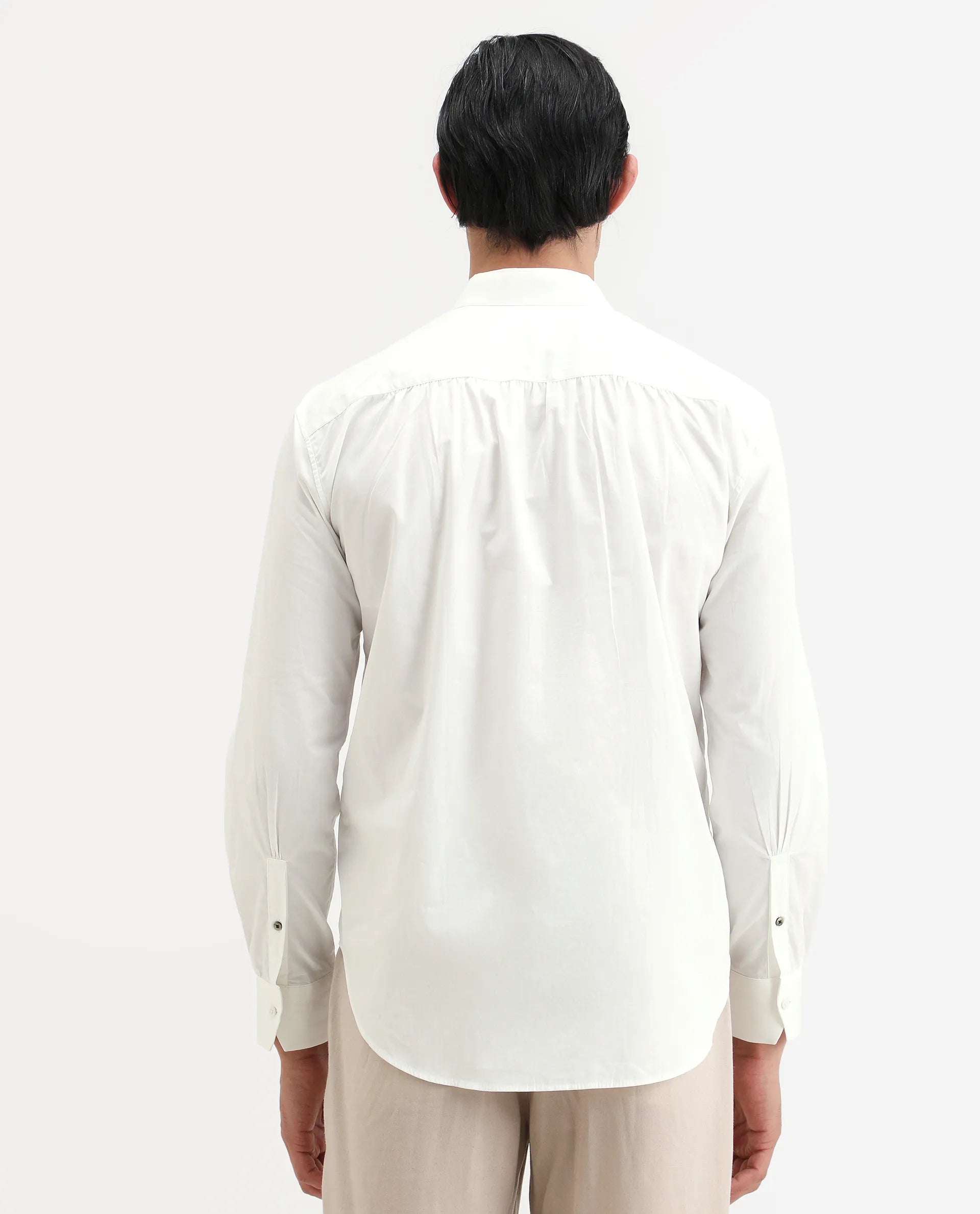Rare Rabbit Men's Shin White Cotton Plain Regular Fit Full Sleeve Mandarin Collar Shirt