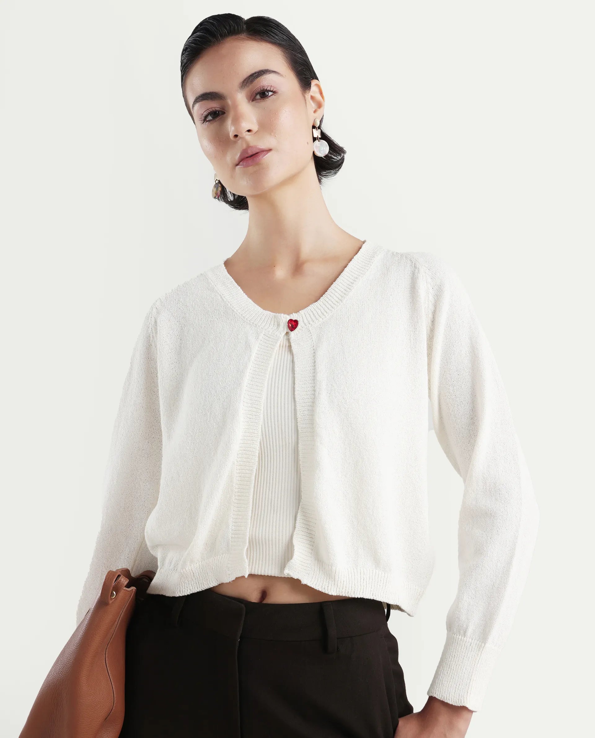 Rareism Women's Somres Beige Cotton Blend Round Neck Plain Raglan Sleeve Crop Regular Fit Shrug