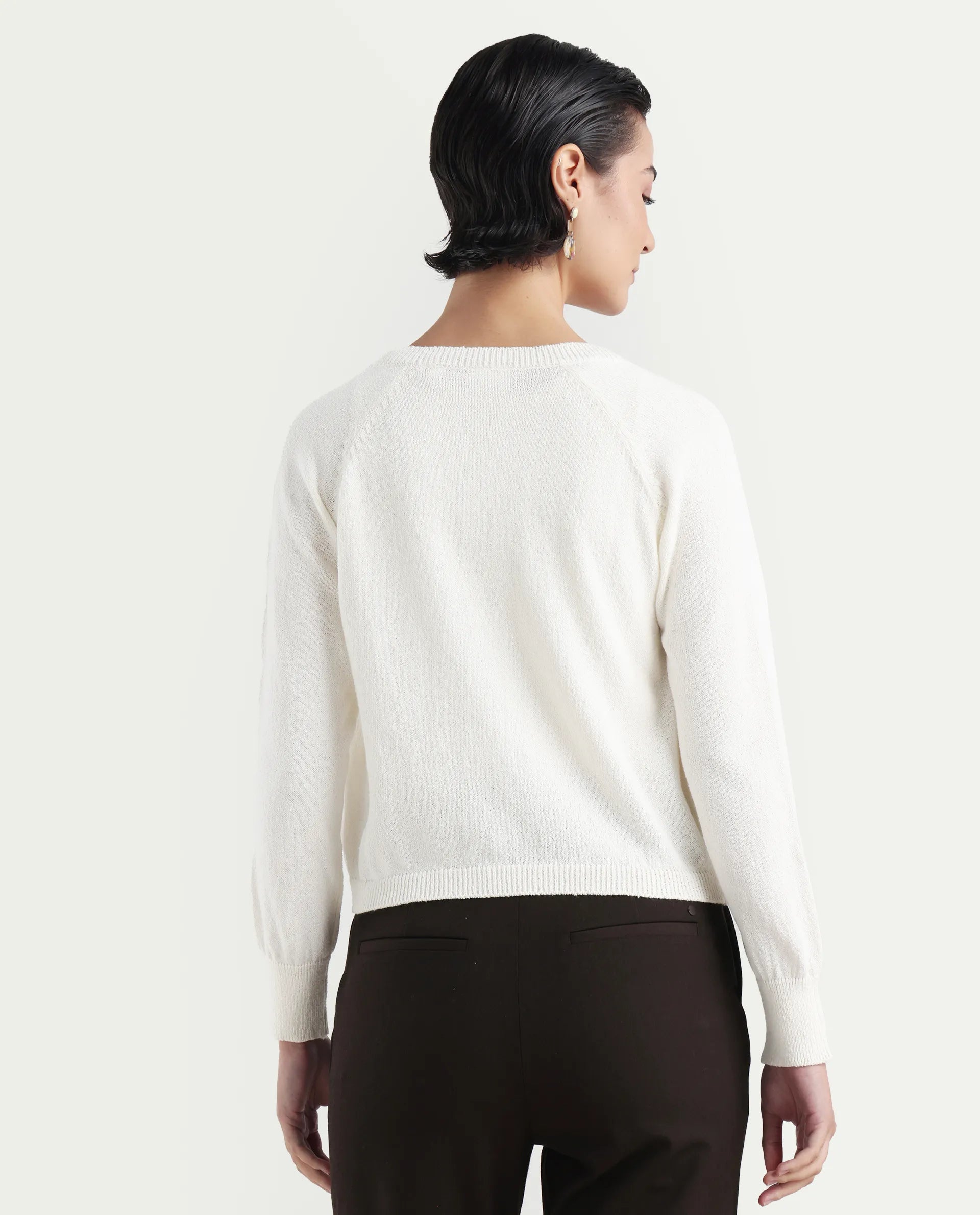 Rareism Women's Somres Beige Cotton Blend Round Neck Plain Raglan Sleeve Crop Regular Fit Shrug