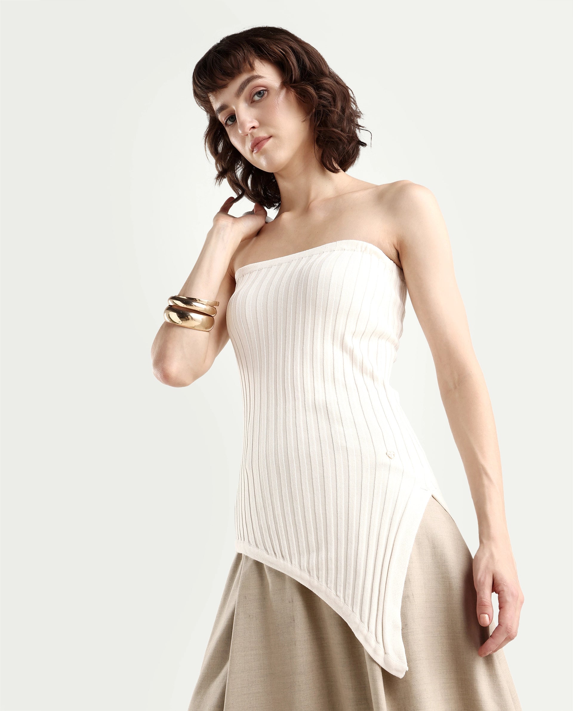Rareism Women's Viscose Blend Tube Neck Plain Sleeveless Regular Fitted Top