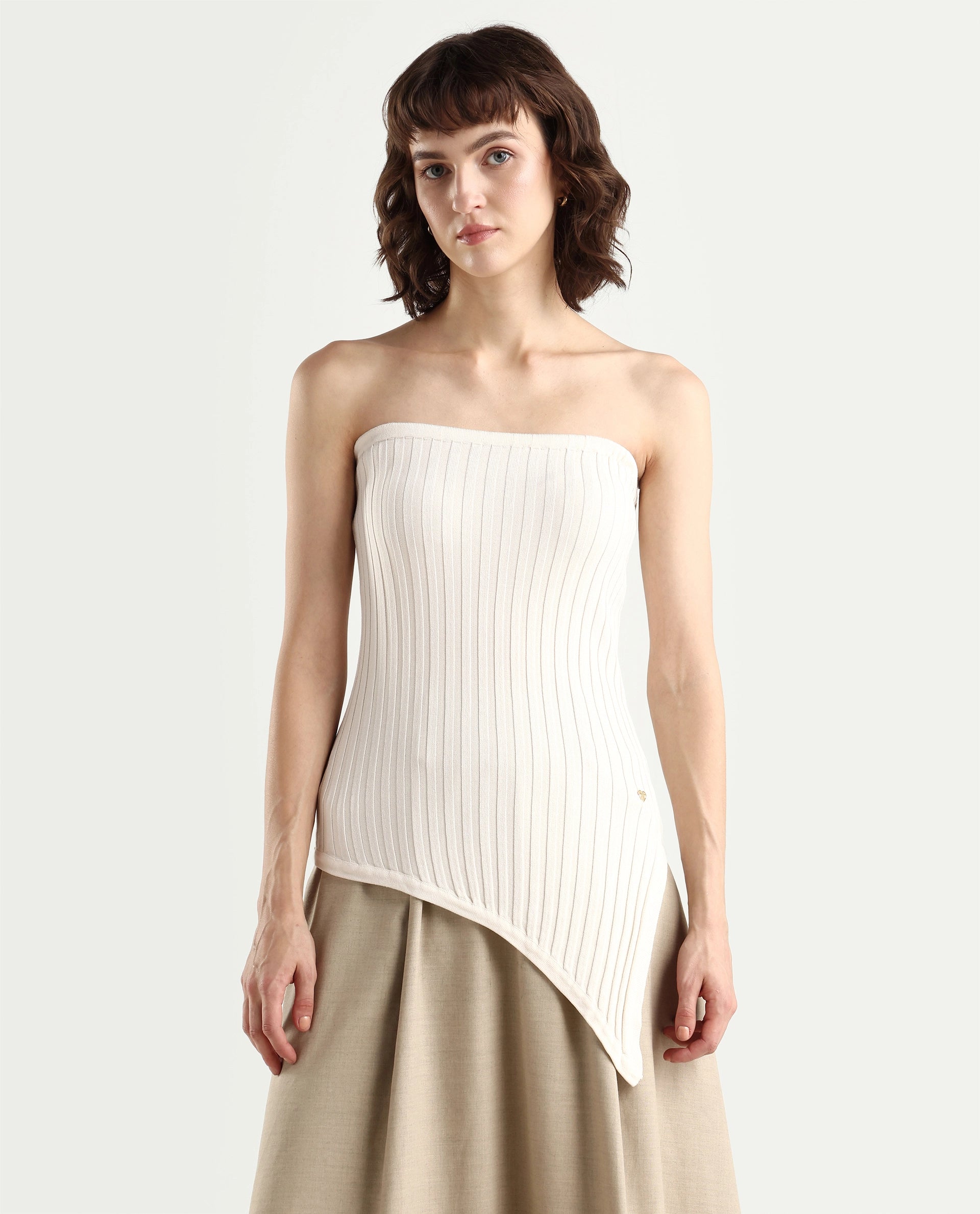 Rareism Women's Viscose Blend Tube Neck Plain Sleeveless Regular Fitted Top