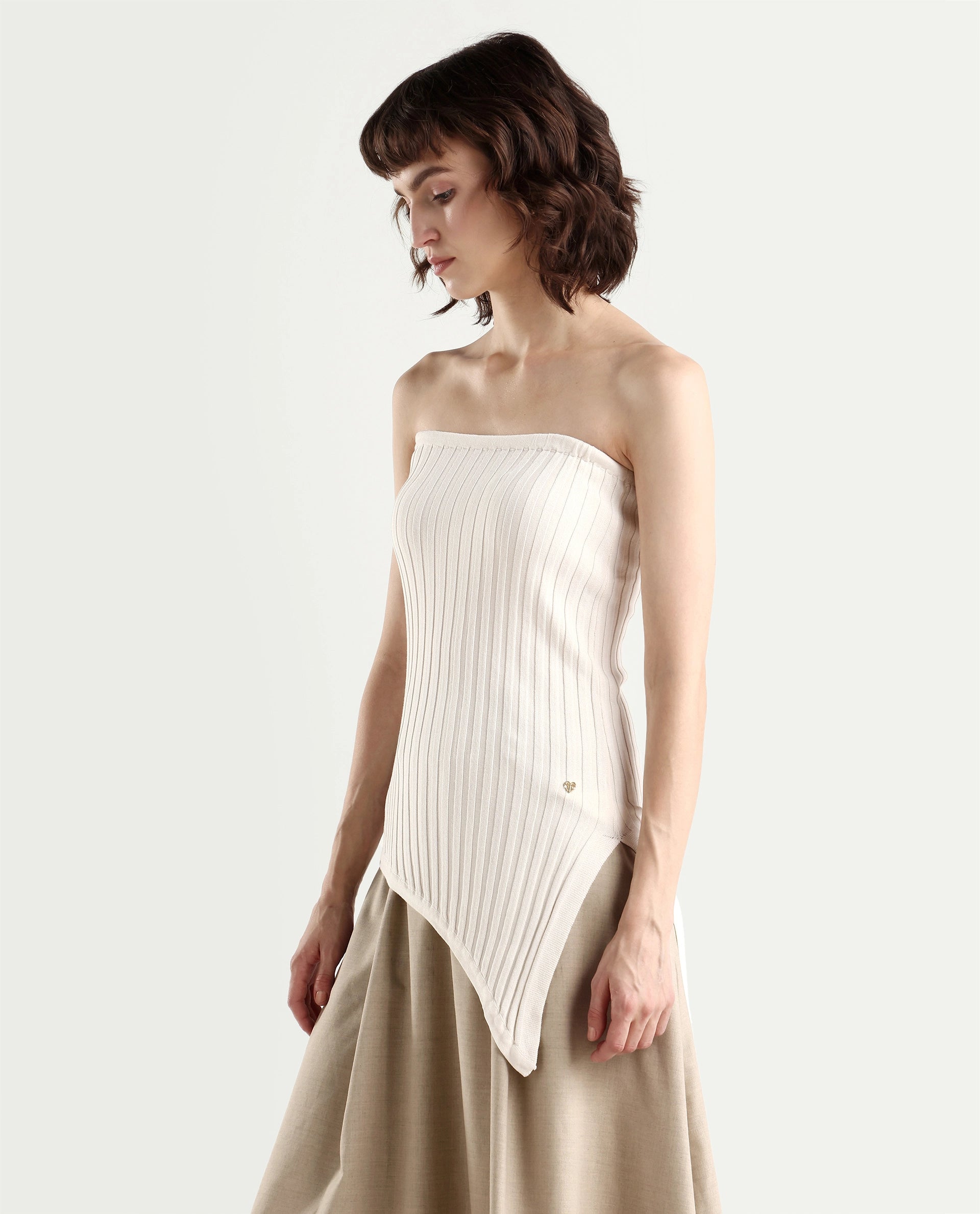Rareism Women's Viscose Blend Tube Neck Plain Sleeveless Regular Fitted Top