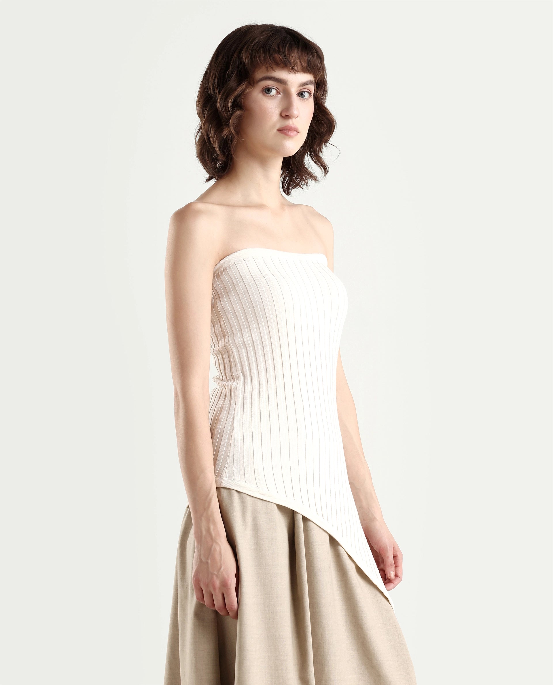 Rareism Women's Viscose Blend Tube Neck Plain Sleeveless Regular Fitted Top