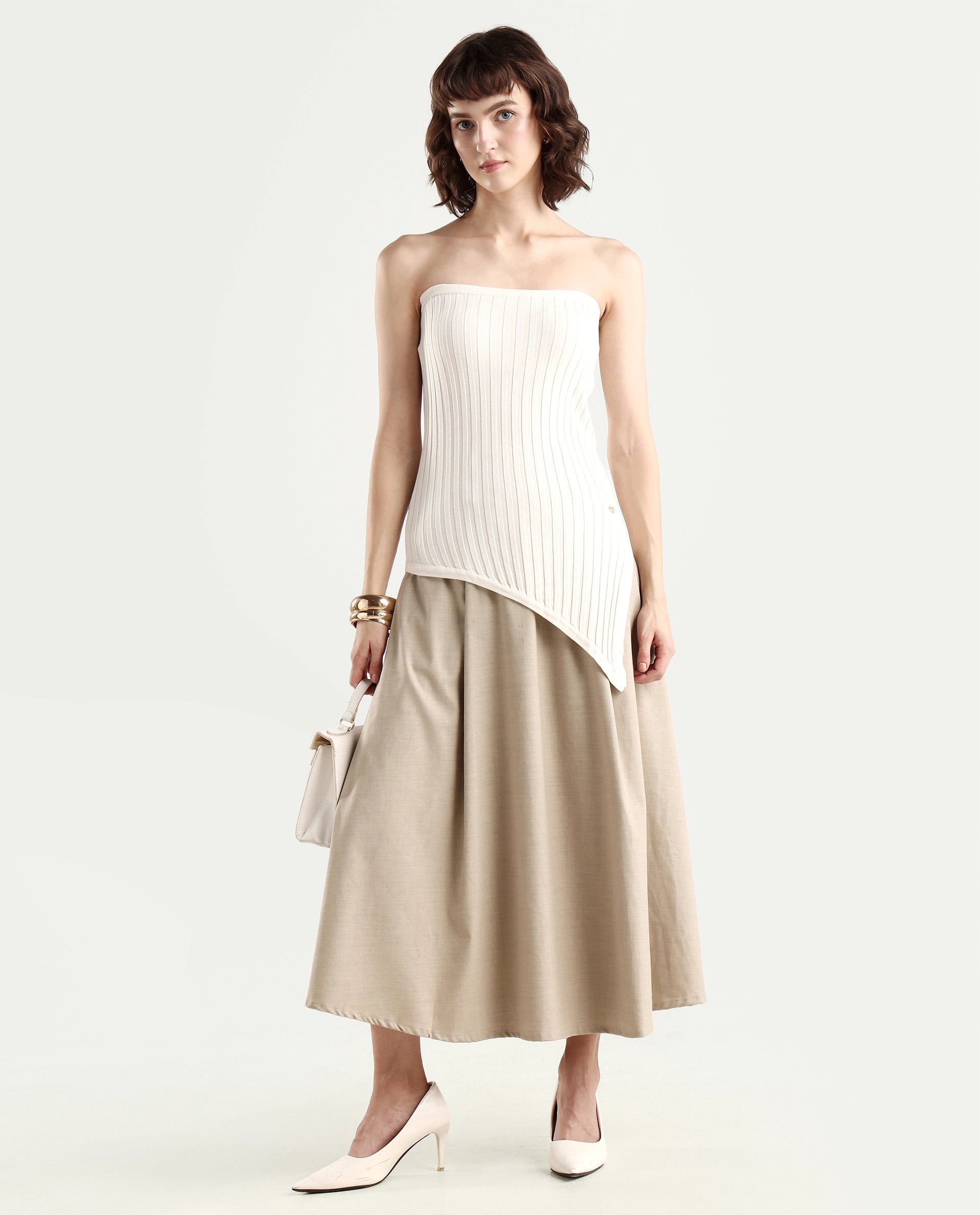 Rareism Women's Viscose Blend Tube Neck Plain Sleeveless Regular Fitted Top