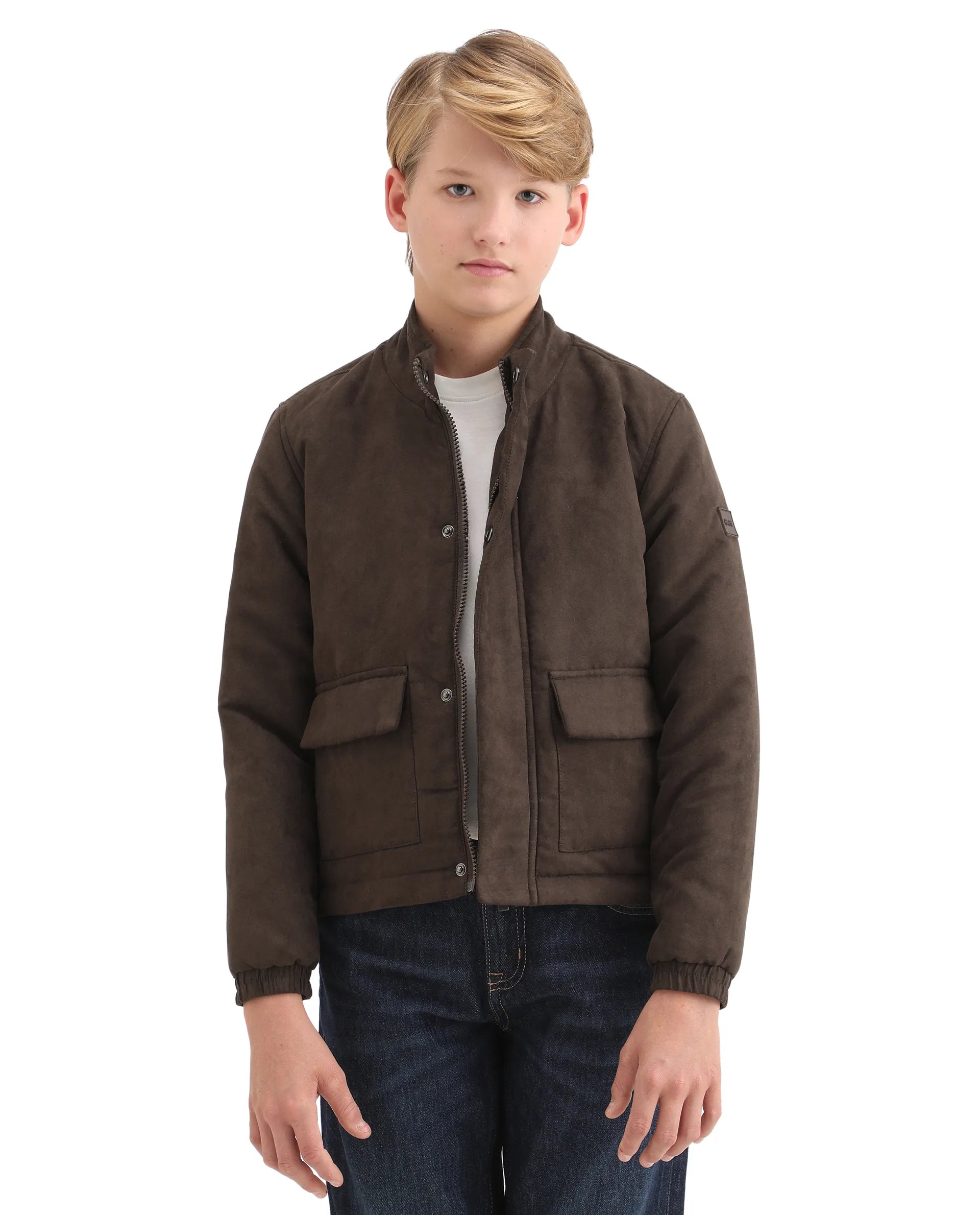 Rare Ones Kids Katpil-25 Brown Polyester Zipper Closure High Neck Plain Full Sleeves Regular Fit Jacket