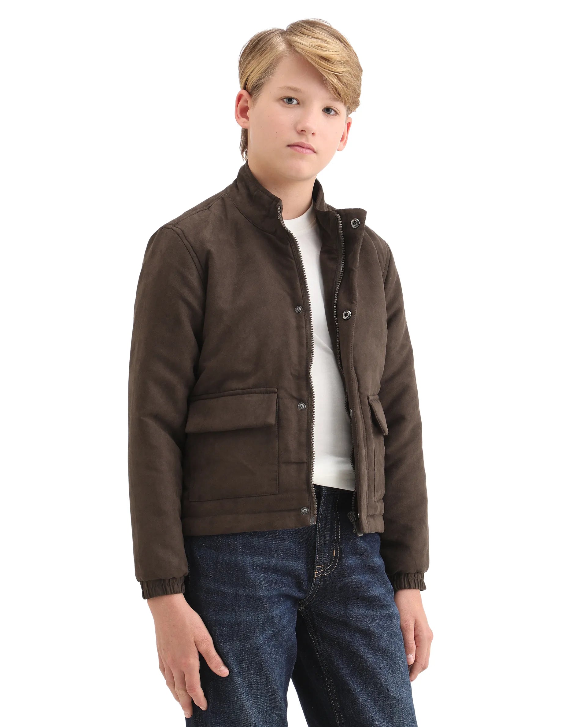 Rare Ones Kids Katpil-25 Brown Polyester Zipper Closure High Neck Plain Full Sleeves Regular Fit Jacket
