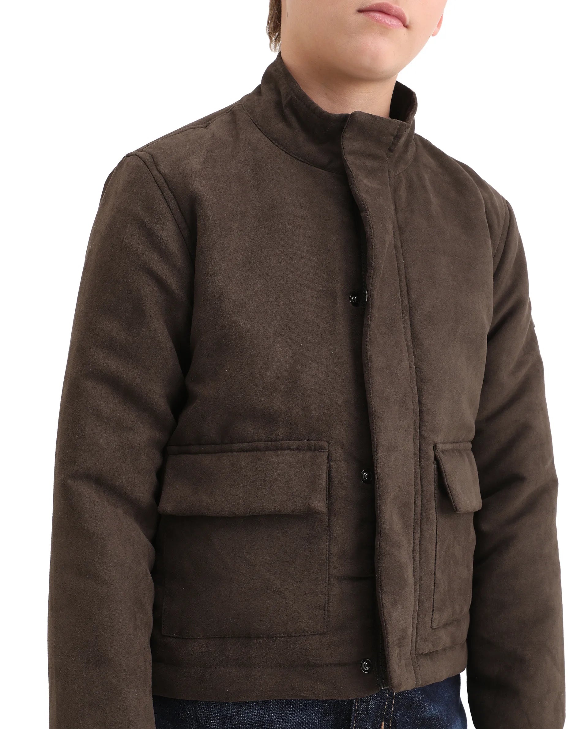 Rare Ones Kids Katpil-25 Brown Polyester Zipper Closure High Neck Plain Full Sleeves Regular Fit Jacket