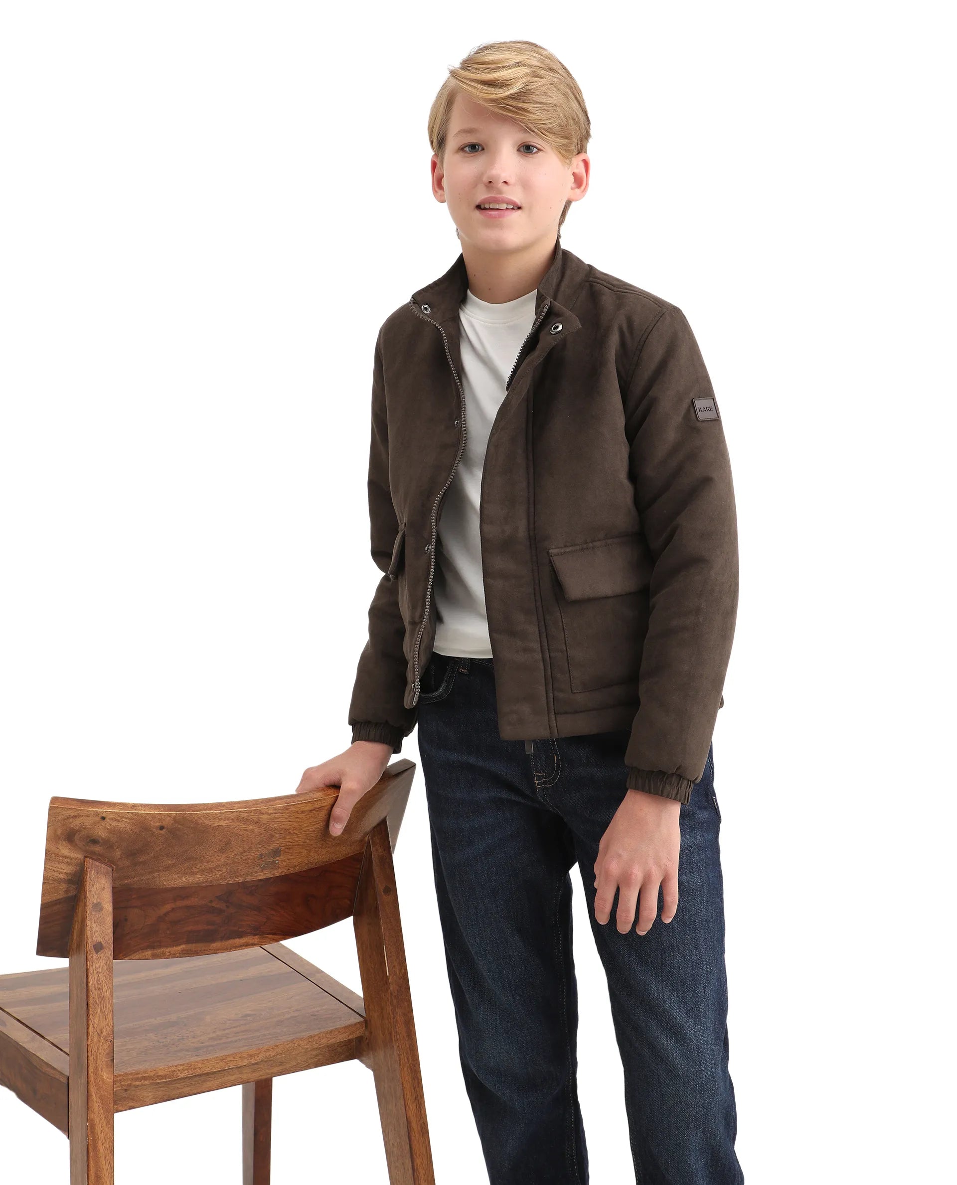 Rare Ones Kids Katpil-25 Brown Polyester Zipper Closure High Neck Plain Full Sleeves Regular Fit Jacket