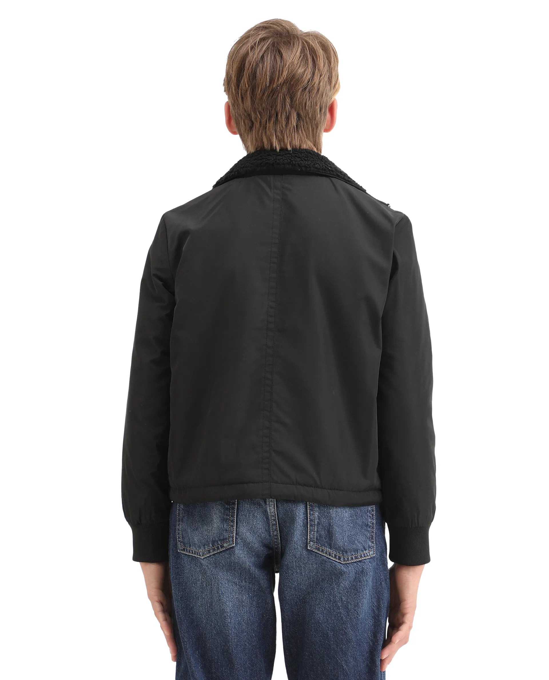Rare Ones Kids Wick Black Polyester Zipper Closure High Neck Plain Full Sleeves Regular Fit Jacket
