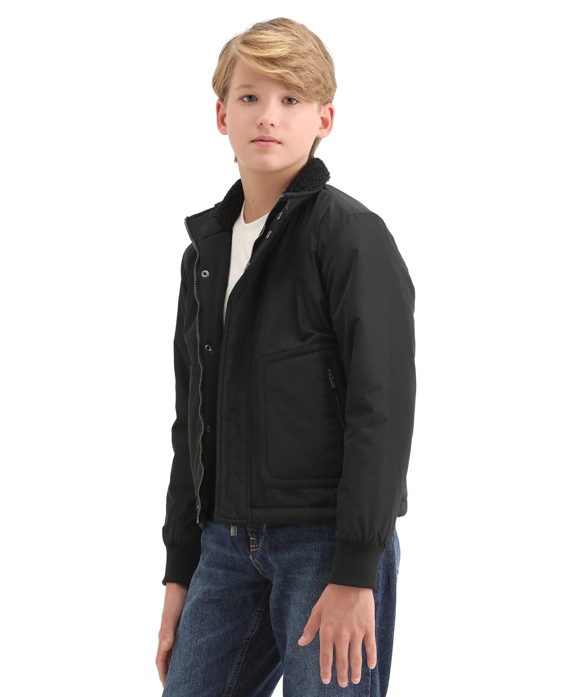 Rare Ones Kids Wick Black Polyester Zipper Closure High Neck Plain Full Sleeves Regular Fit Jacket
