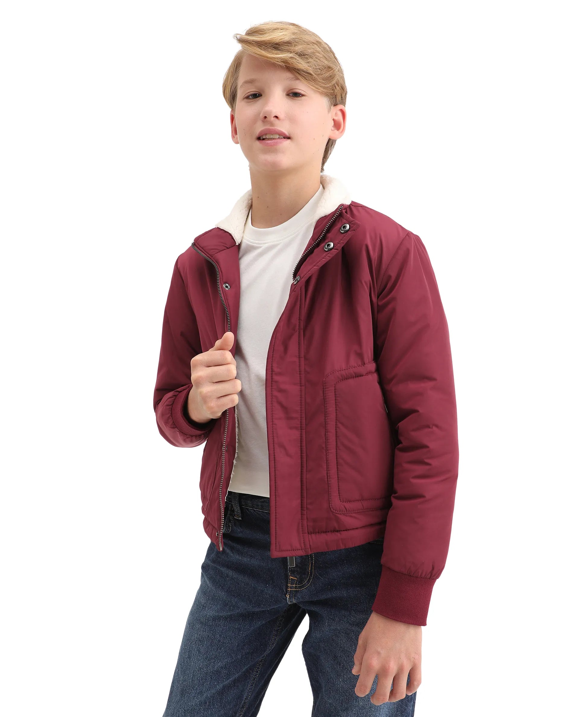 Rare Ones Kids Wick Maroon Polyester Zipper Closure High Neck Plain Full Sleeves Regular Fit Jacket