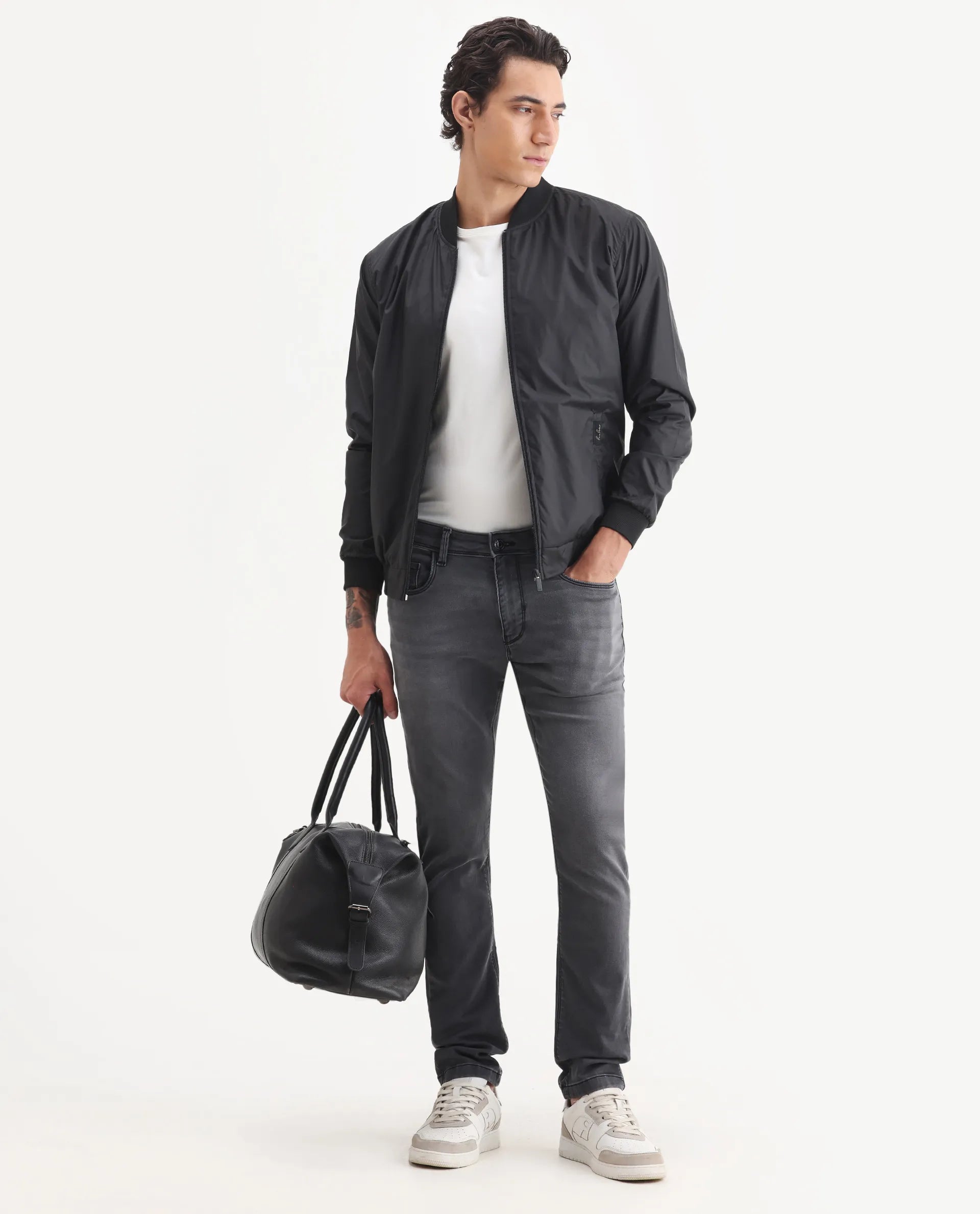 Rare Rabbit Men's Switz-1 Dark Grey Cotton Blend Fabric Hawk Slim Plain Jeans