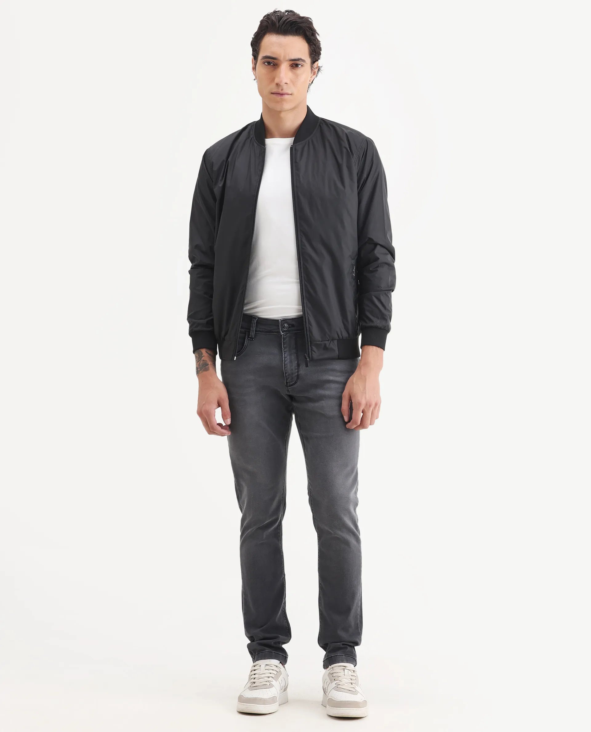 Rare Rabbit Men's Switz-1 Dark Grey Cotton Blend Fabric Hawk Slim Plain Jeans