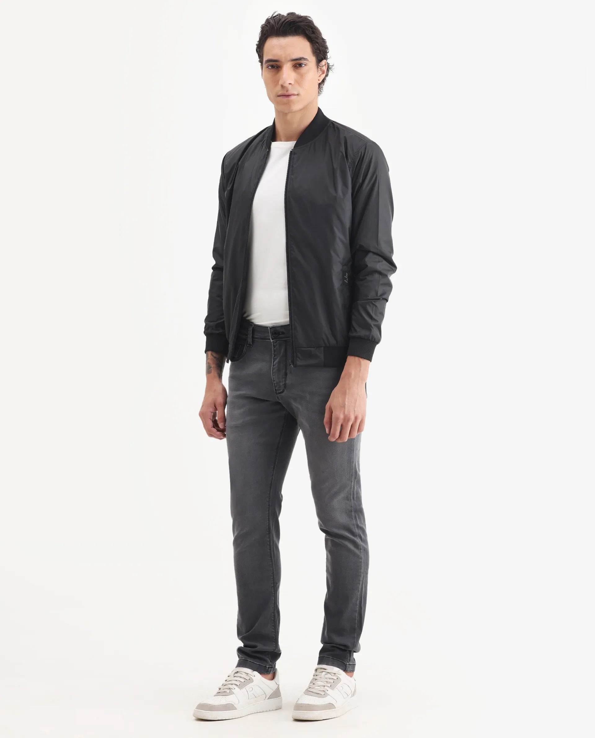 Rare Rabbit Men's Switz-1 Dark Grey Cotton Blend Fabric Hawk Slim Plain Jeans