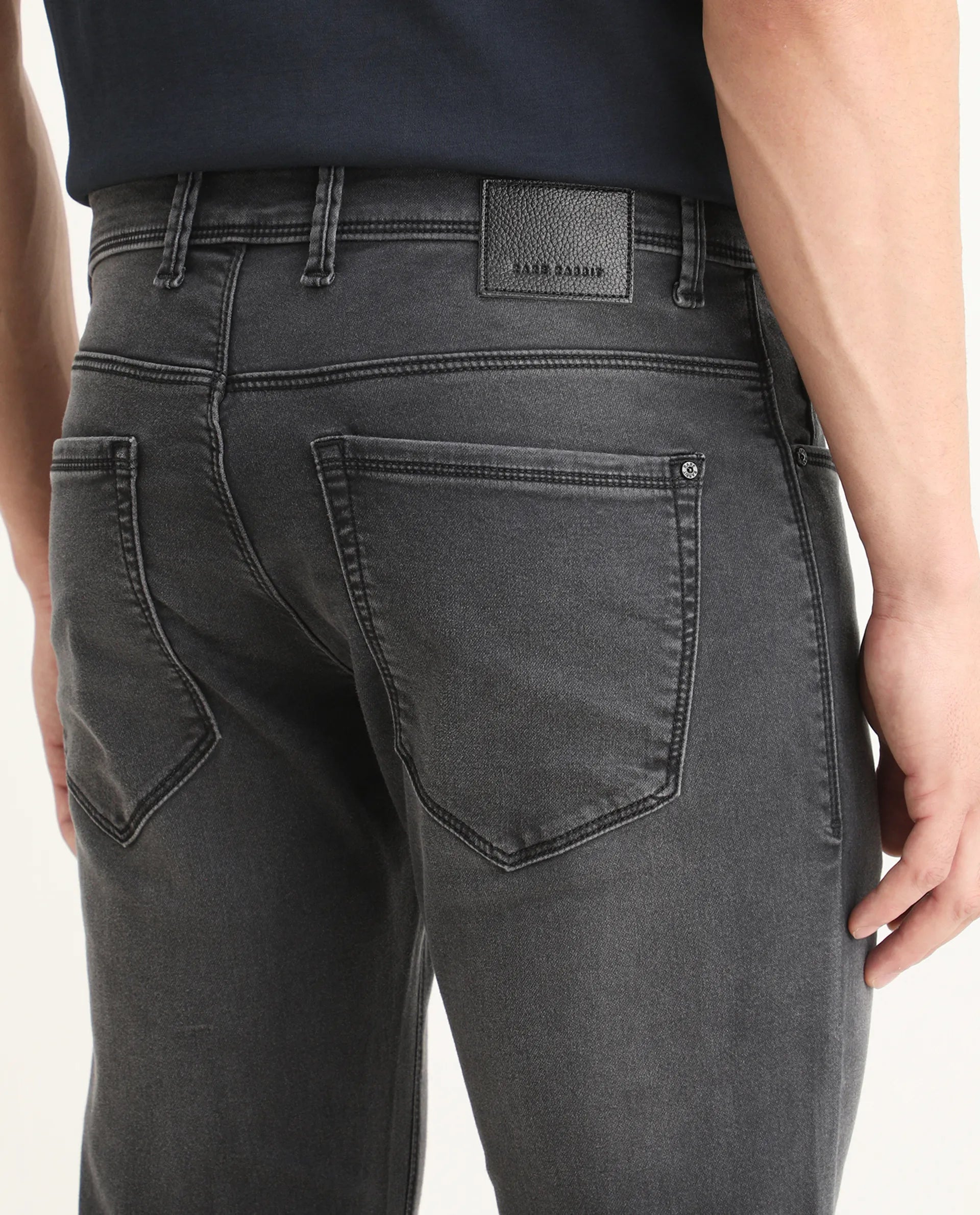 Rare Rabbit Men's Switz-1 Dark Grey Cotton Blend Fabric Hawk Slim Plain Jeans