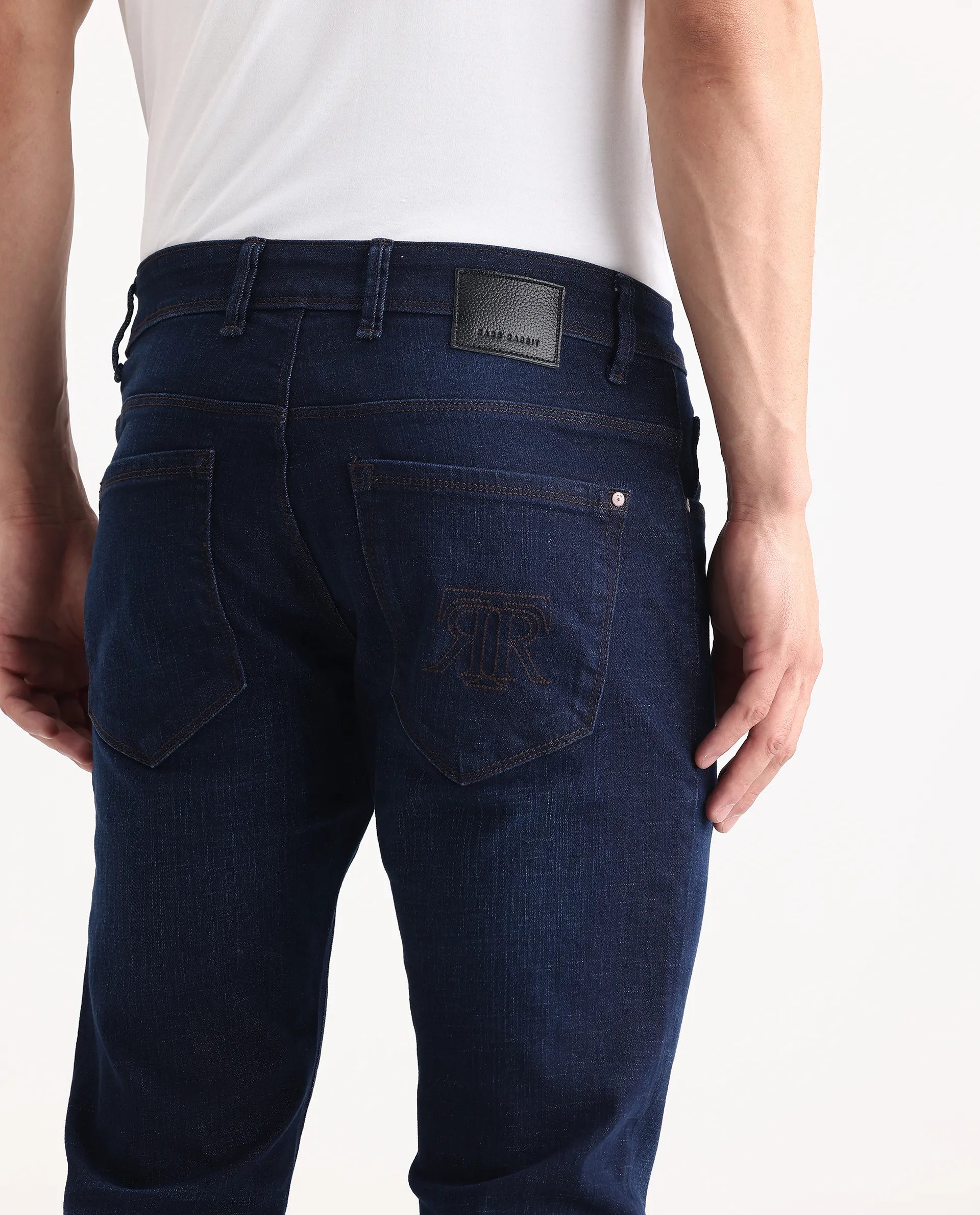 Rare Rabbit Men's Ledo-1 Dark Navy Cotton Blend Fabric Hawk Slim Plain Jeans