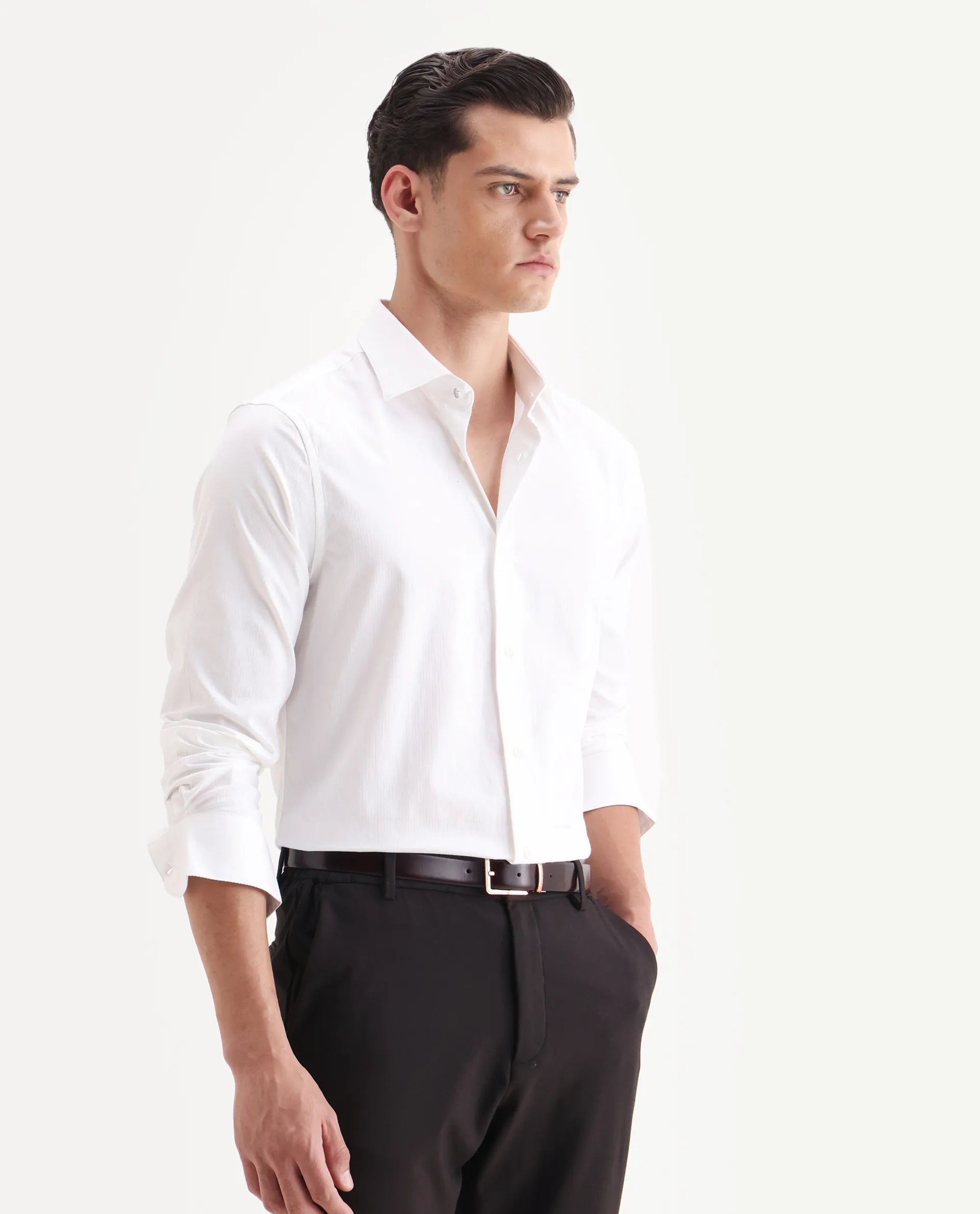 Rare Rabbit Men's Centi-25 White Cotton Fabric Spread Collar Regular Fit Plain Shirt