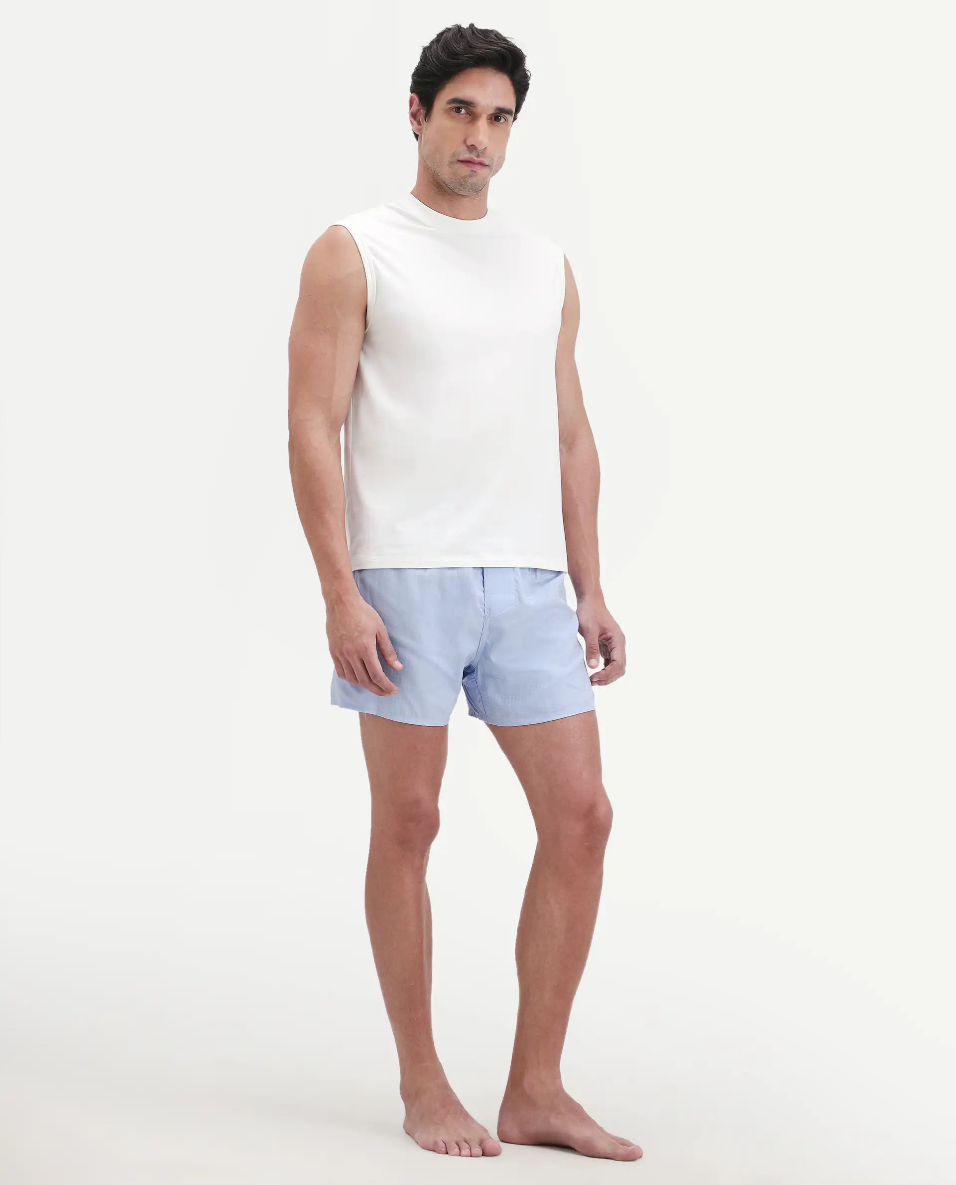 Rare Rabbit Men's Kiva Light Blue Cotton Regular Fit Checks Boxer