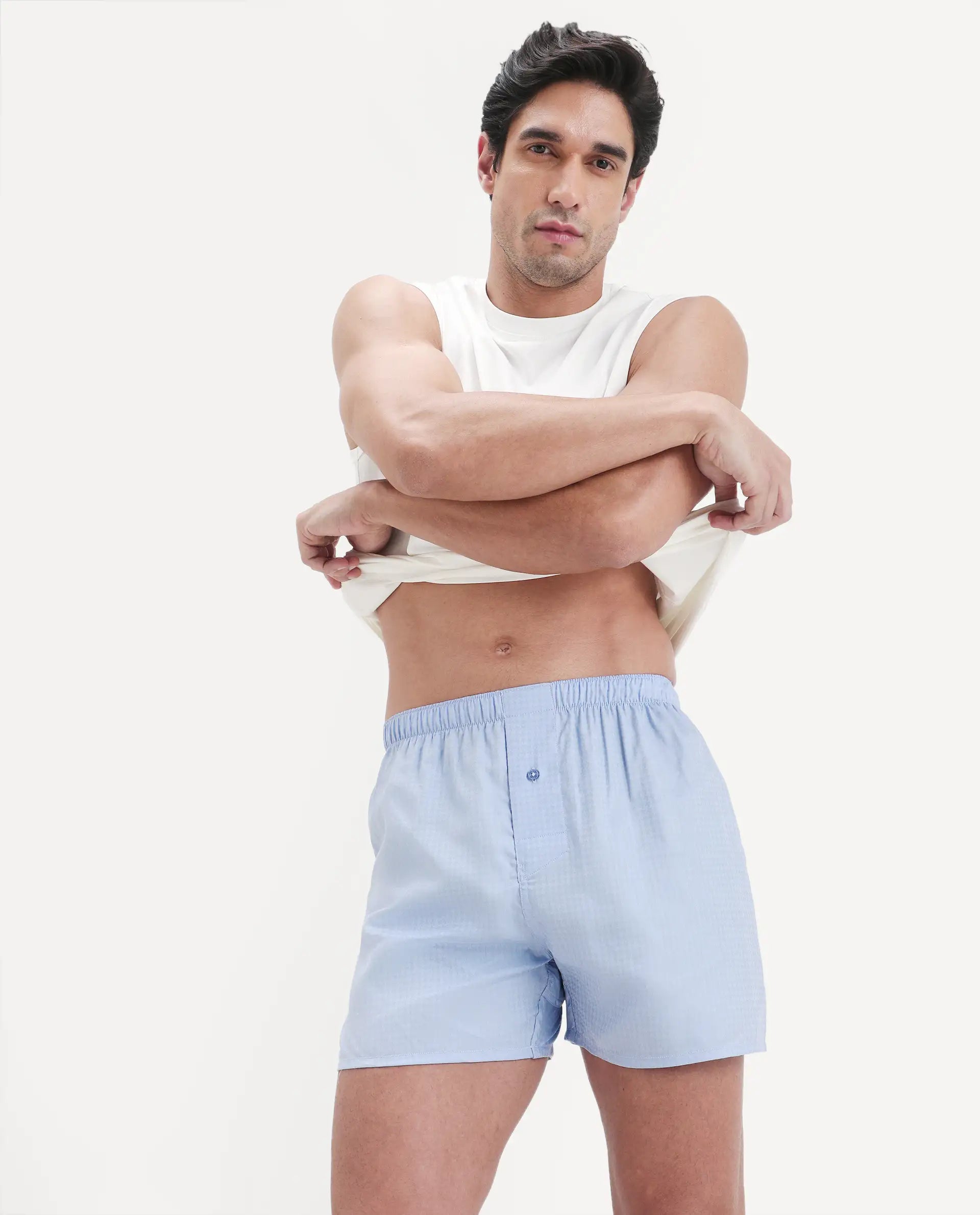 Rare Rabbit Men's Kiva Light Blue Cotton Regular Fit Checks Boxer